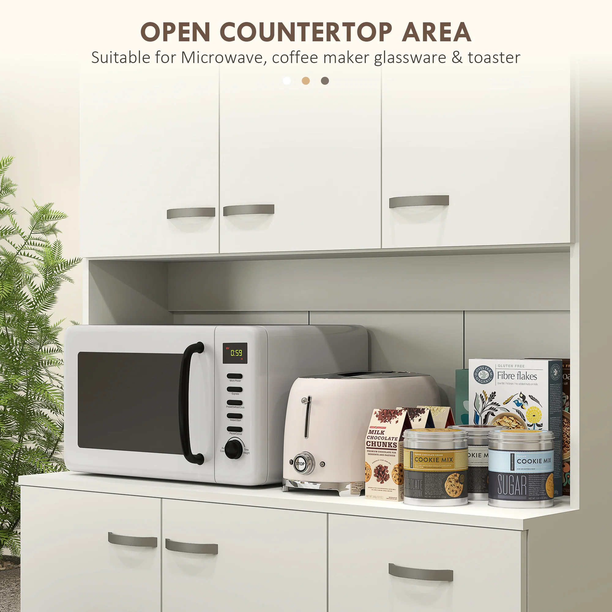 HOMCOM Freestanding Kitchen Cupboard, Storage Cabinet With Doors Cream White - Image 4