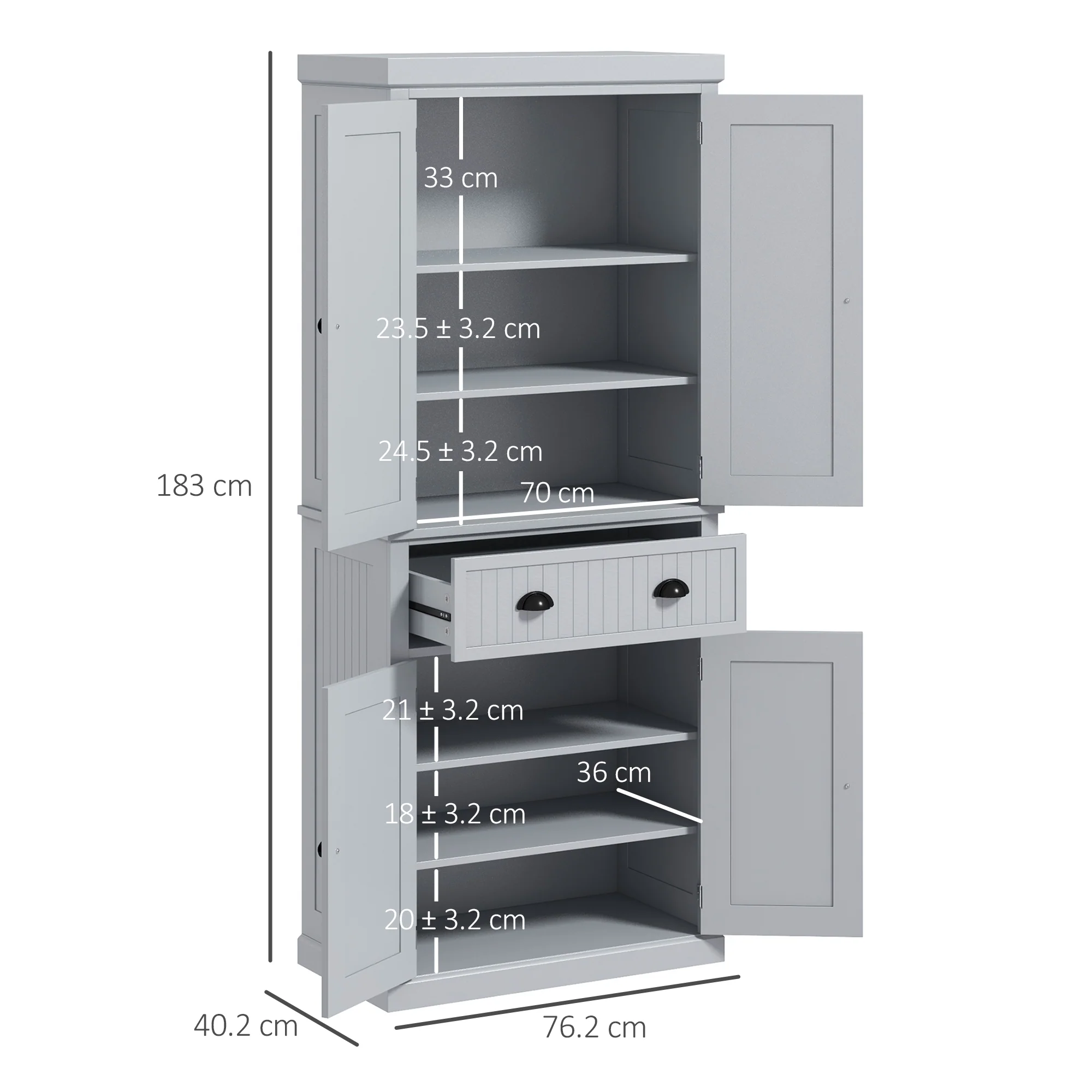 HOMCOM Freestanding Kitchen Storage Cabinet Drawers Cupboards Shelves Grey - Image 5