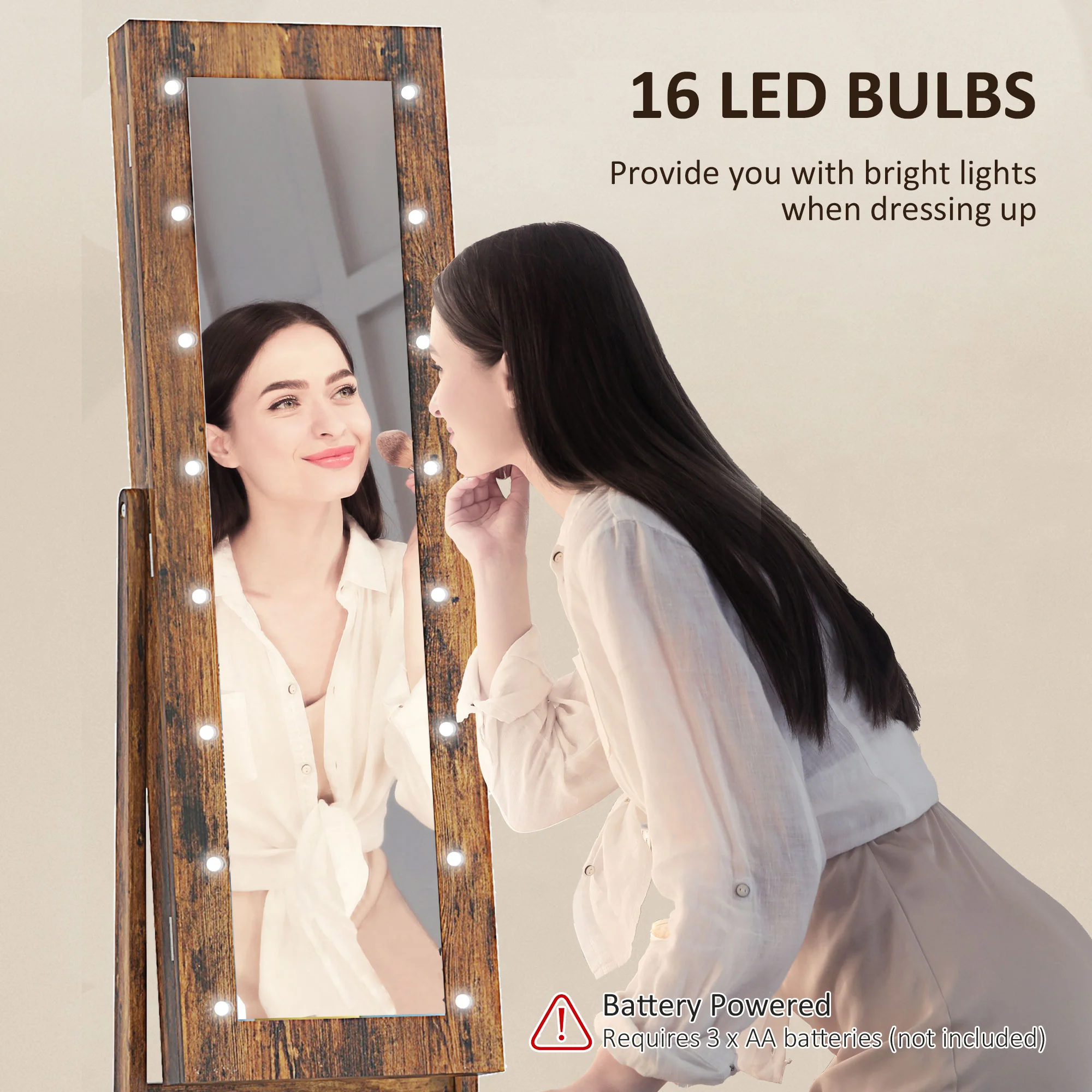 HOMCOM Freestanding LED Mirrored Jewelry Cabinet - Image 22