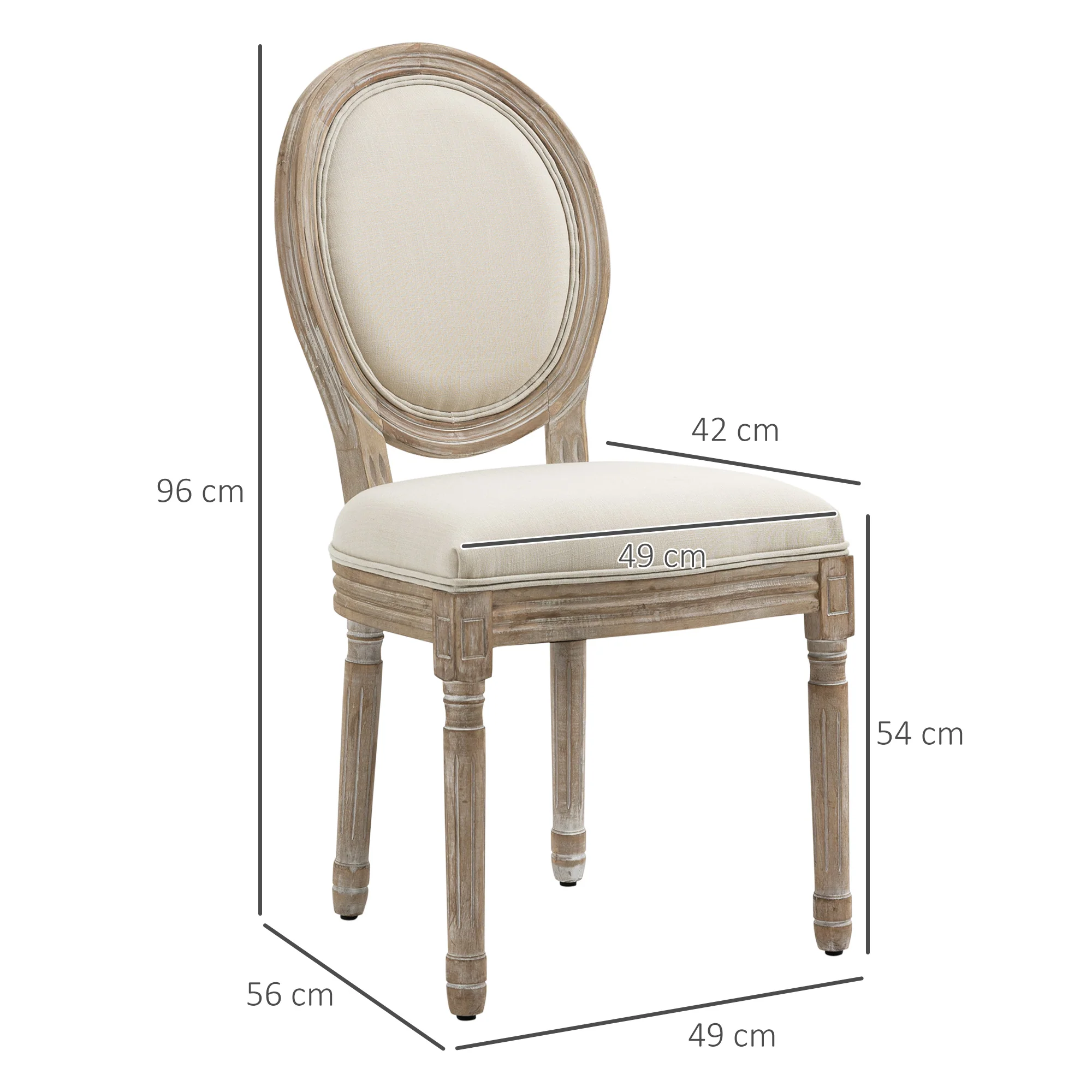HOMCOM French-Style Dining Chairs Set Of 2 With Linen Upholstery, Cream - Image 5