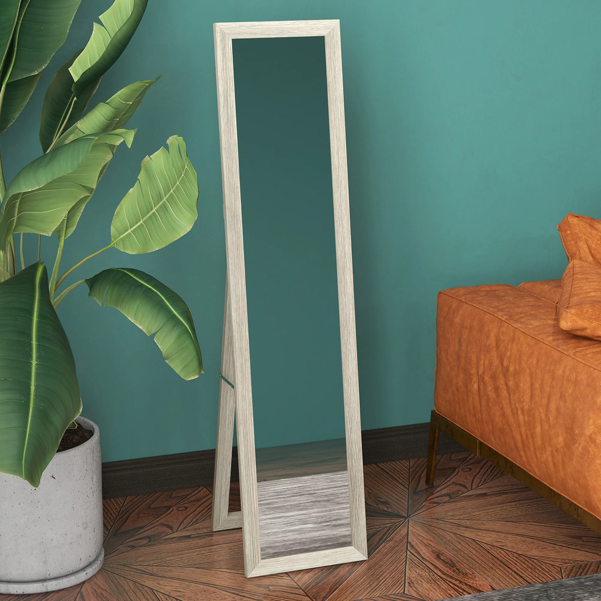 HOMCOM Full Length Mirror Farmhouse Wall Mirror Hanging Freestanding Grey - Image 2