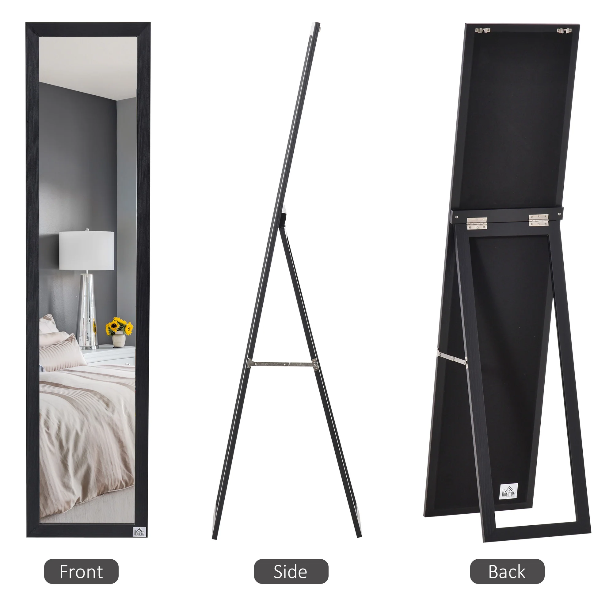 HOMCOM Full Length Mirror, Floor Standing or Wall-Mounted Long Mirror, Black - Image 3