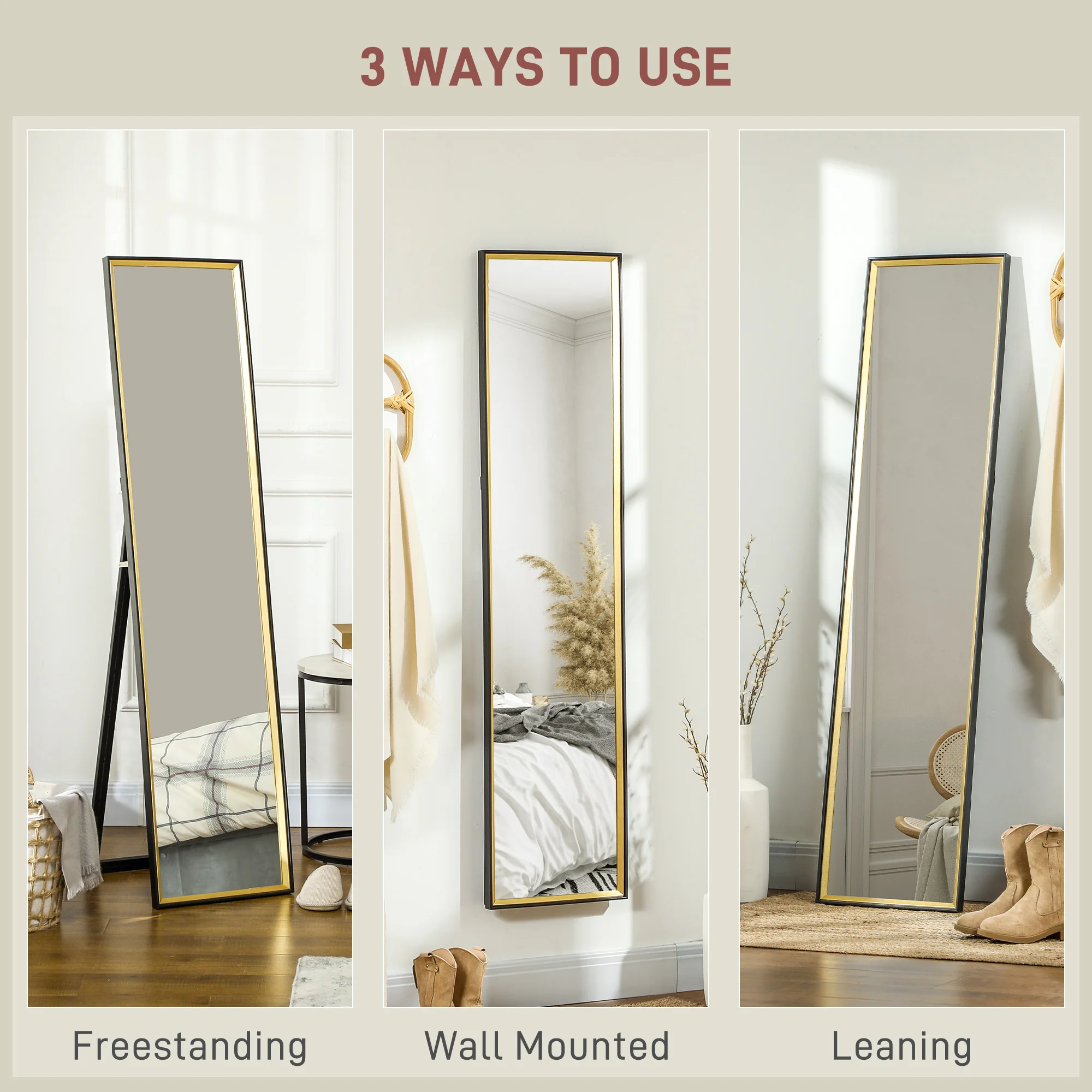 HOMCOM Full Length Mirror Wall Mount Leaning Standing Mirror, Black - Image 4