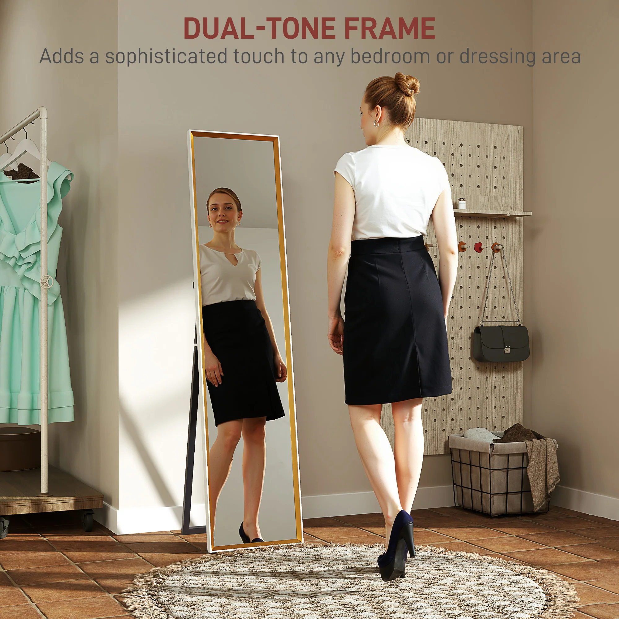HOMCOM Full Length Mirror Wall Mount Leaning Standing Mirror, White - Image 6