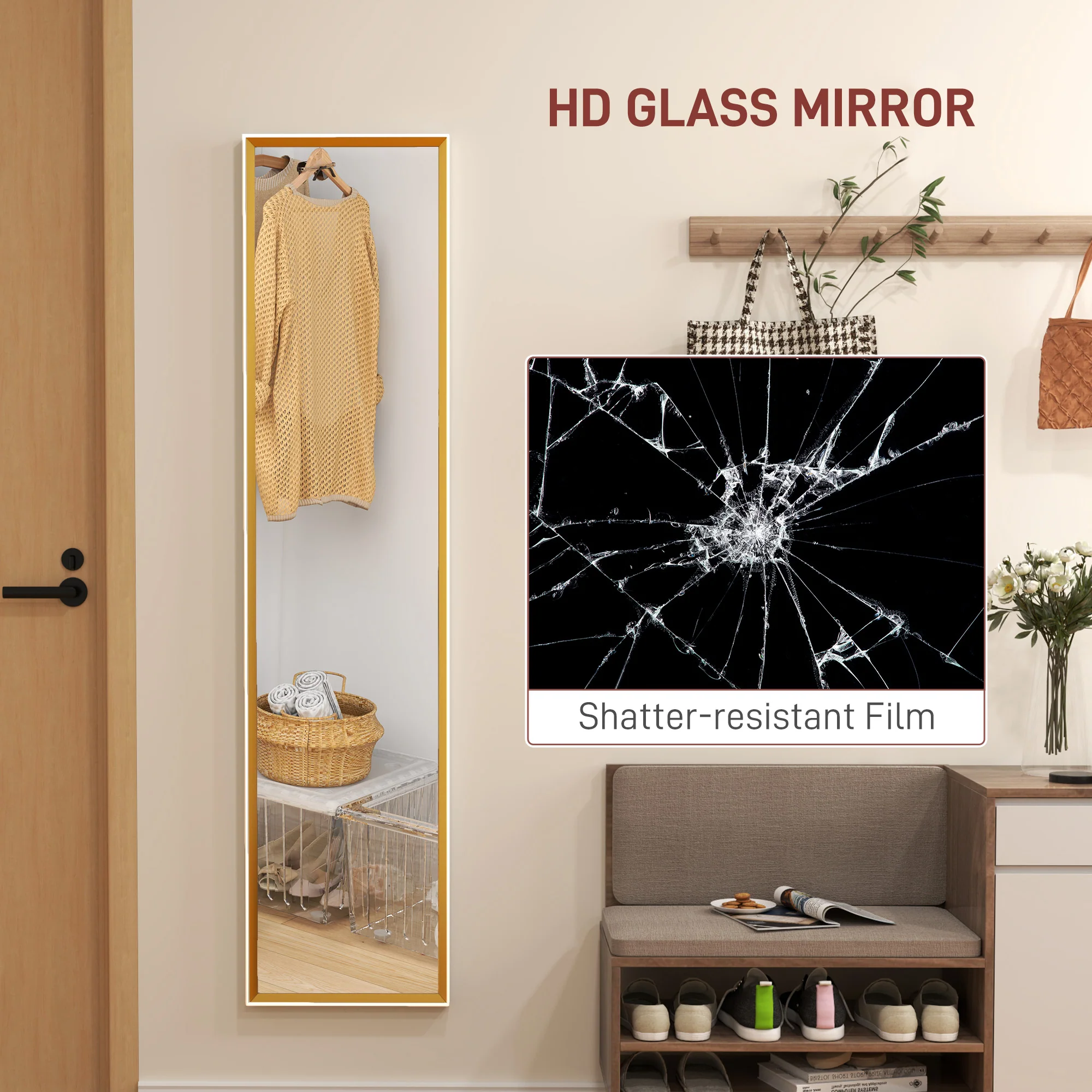 HOMCOM Full Length Mirror Wall Mount Leaning Standing Mirror, White - Image 7