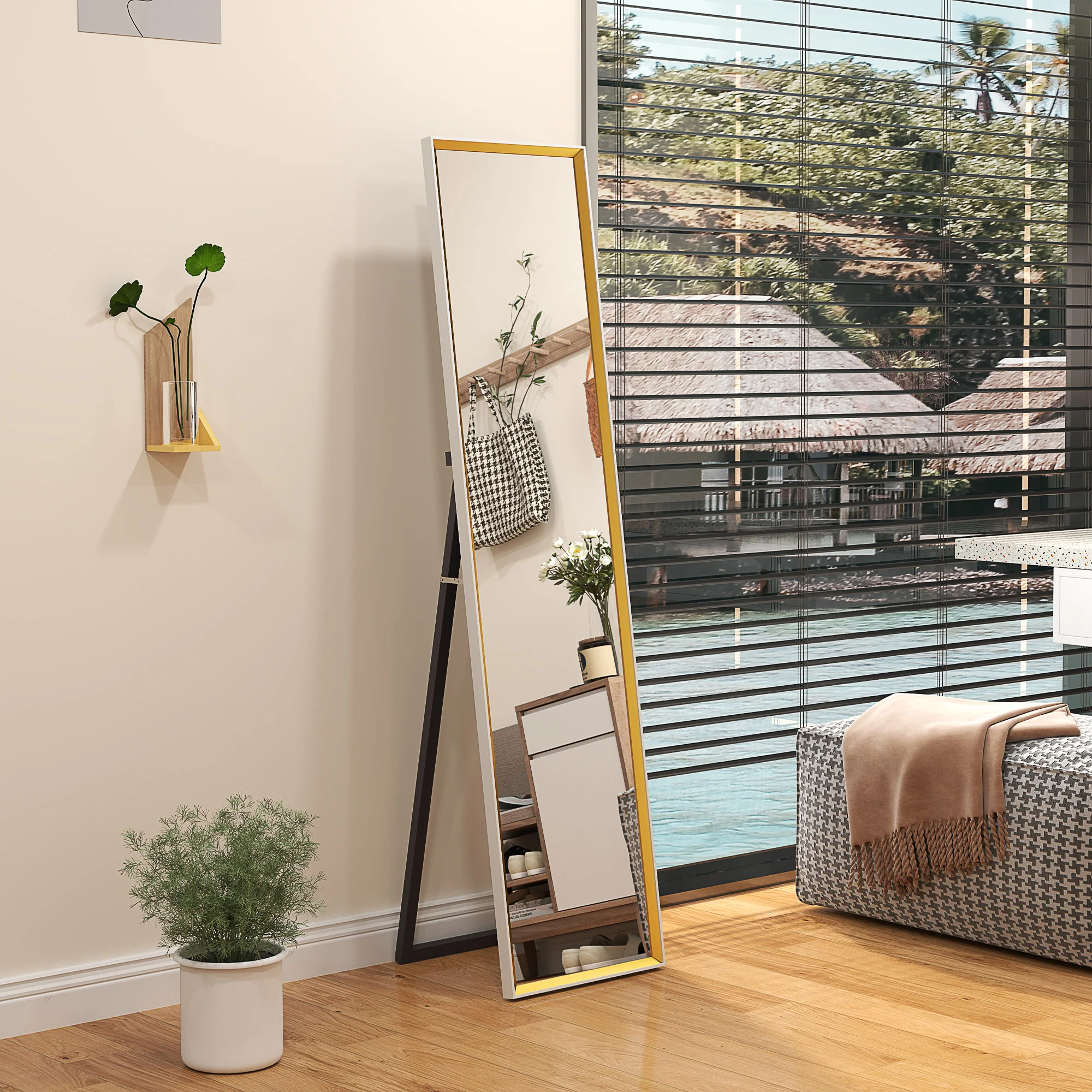 HOMCOM Full Length Mirror Wall Mount Leaning Standing Mirror, White - Image 8