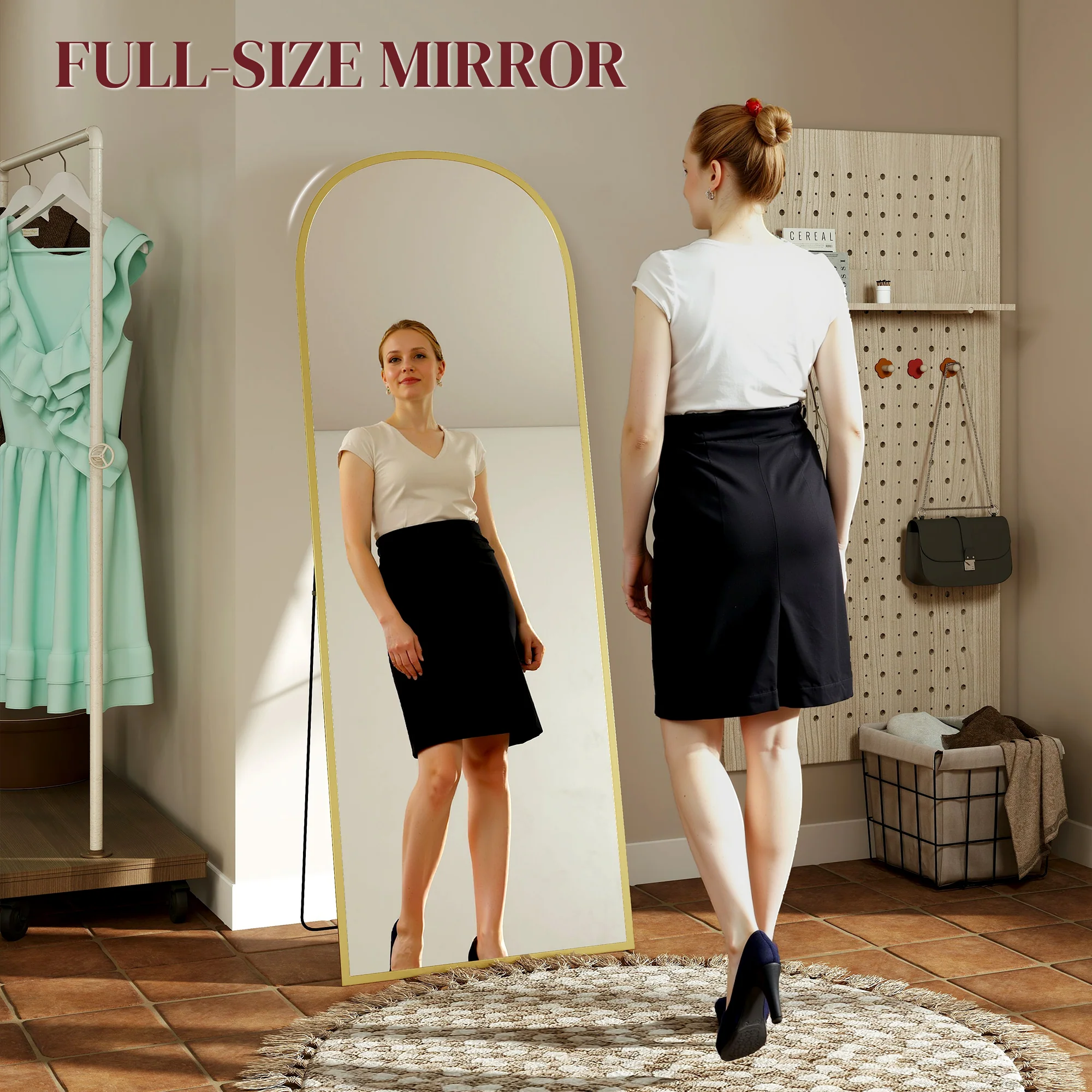 HOMCOM Full Length Mirror With Aluminium Alloy Frame Hanging Or Leaning - Image 12