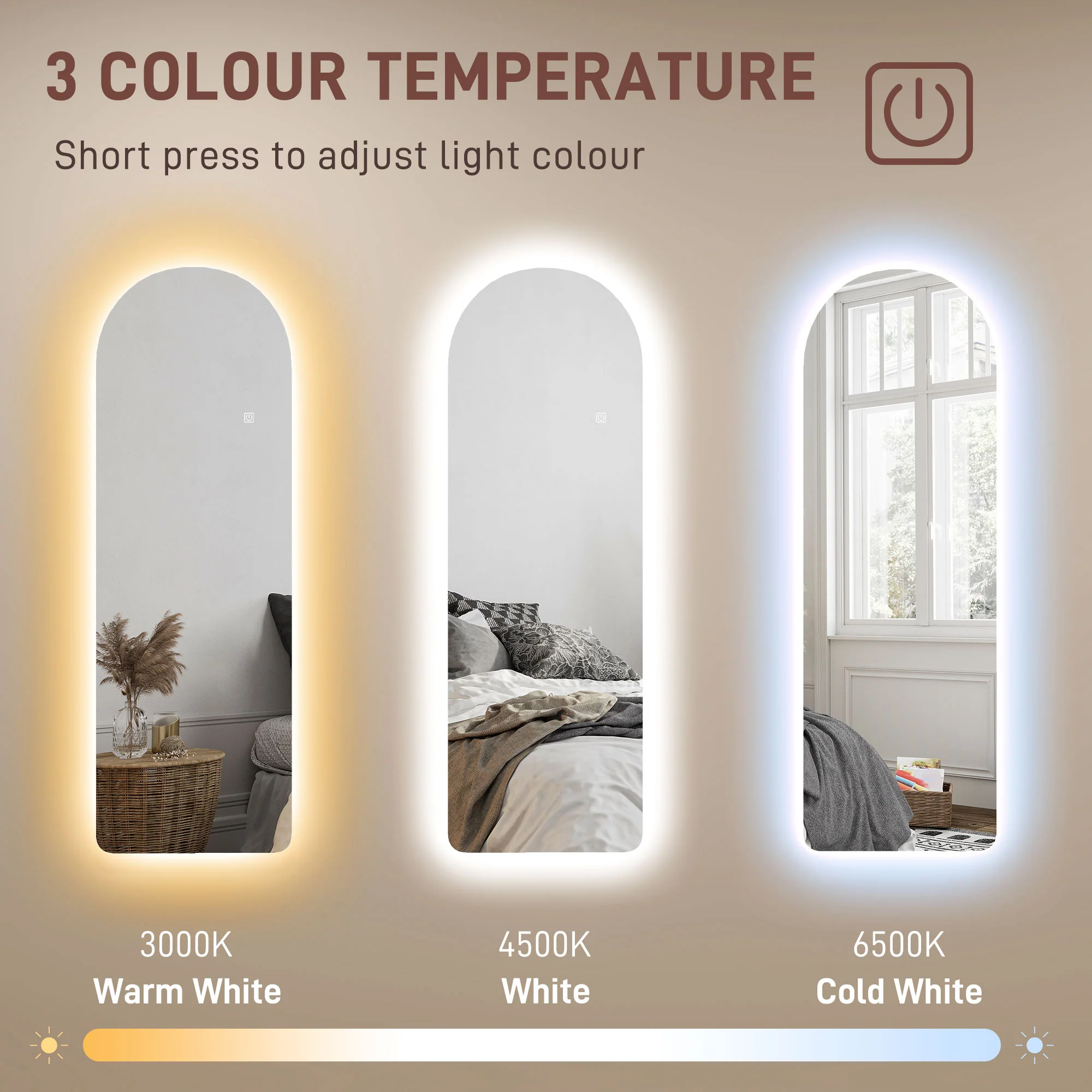 HOMCOM Full Length Wall Mirror With Lights Dimming And 3 Colour Adjustable - Image 6