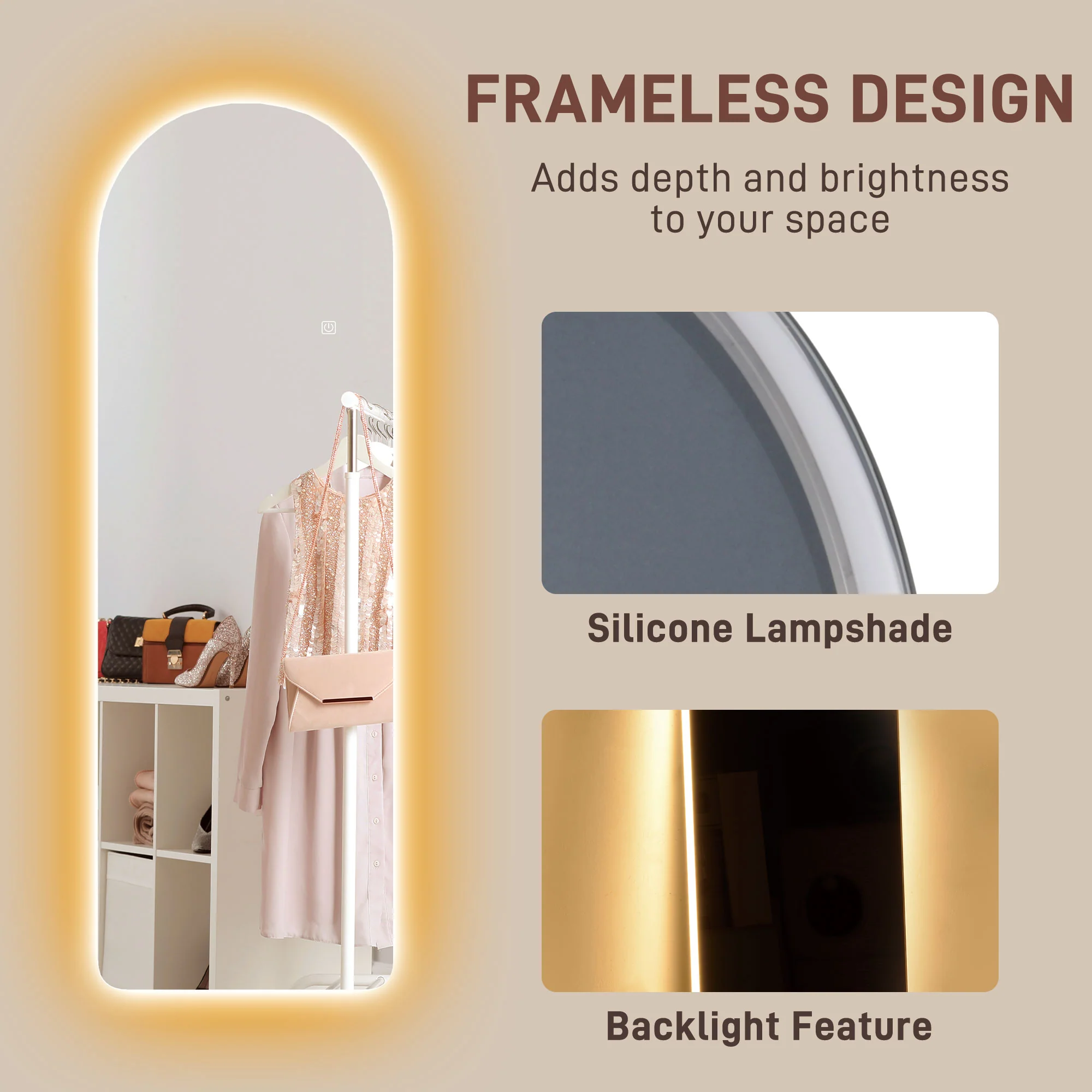 HOMCOM Full Length Wall Mirror With Lights Dimming And 3 Colour Adjustable - Image 7