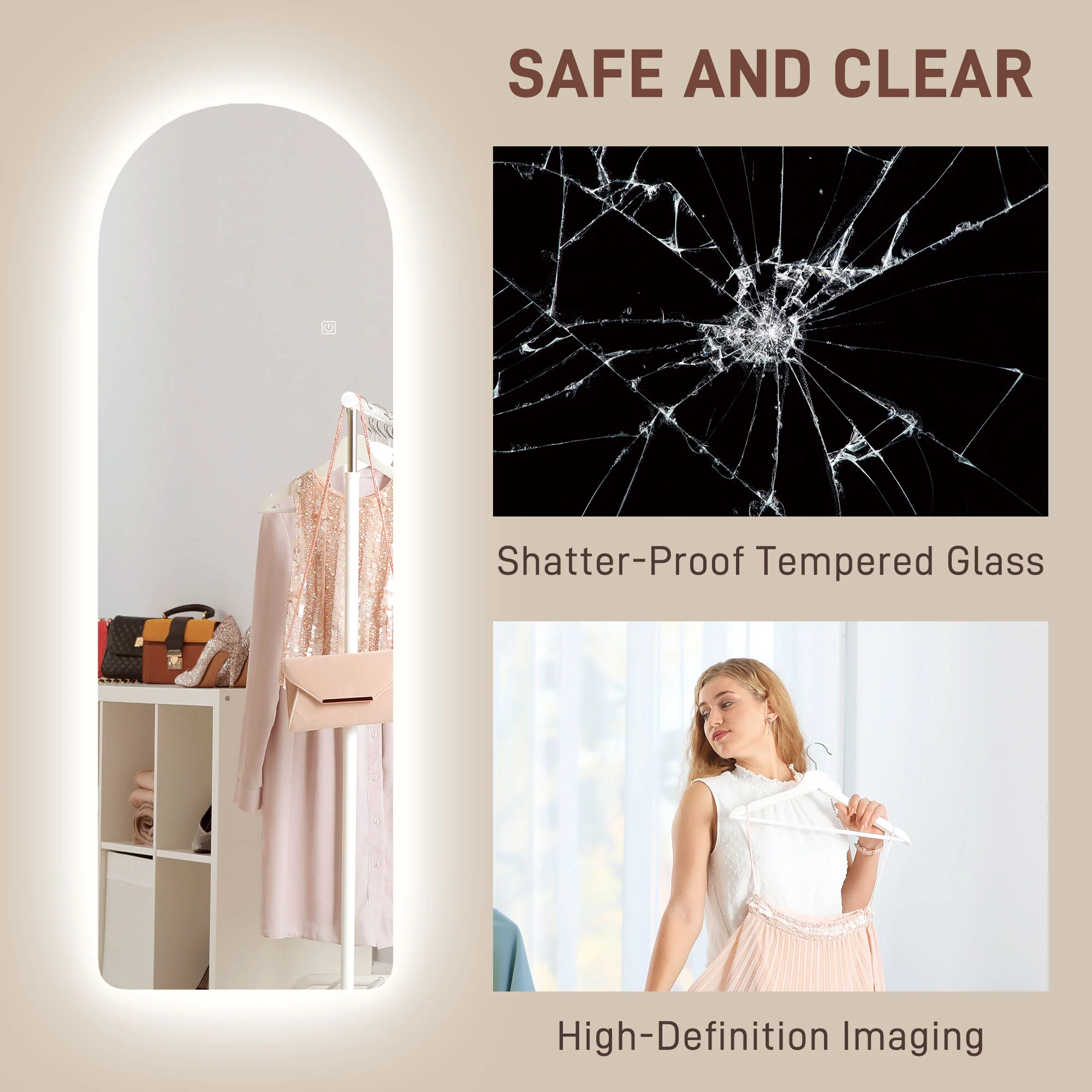 HOMCOM Full Length Wall Mirror With Lights Dimming And 3 Colour Adjustable - Image 8