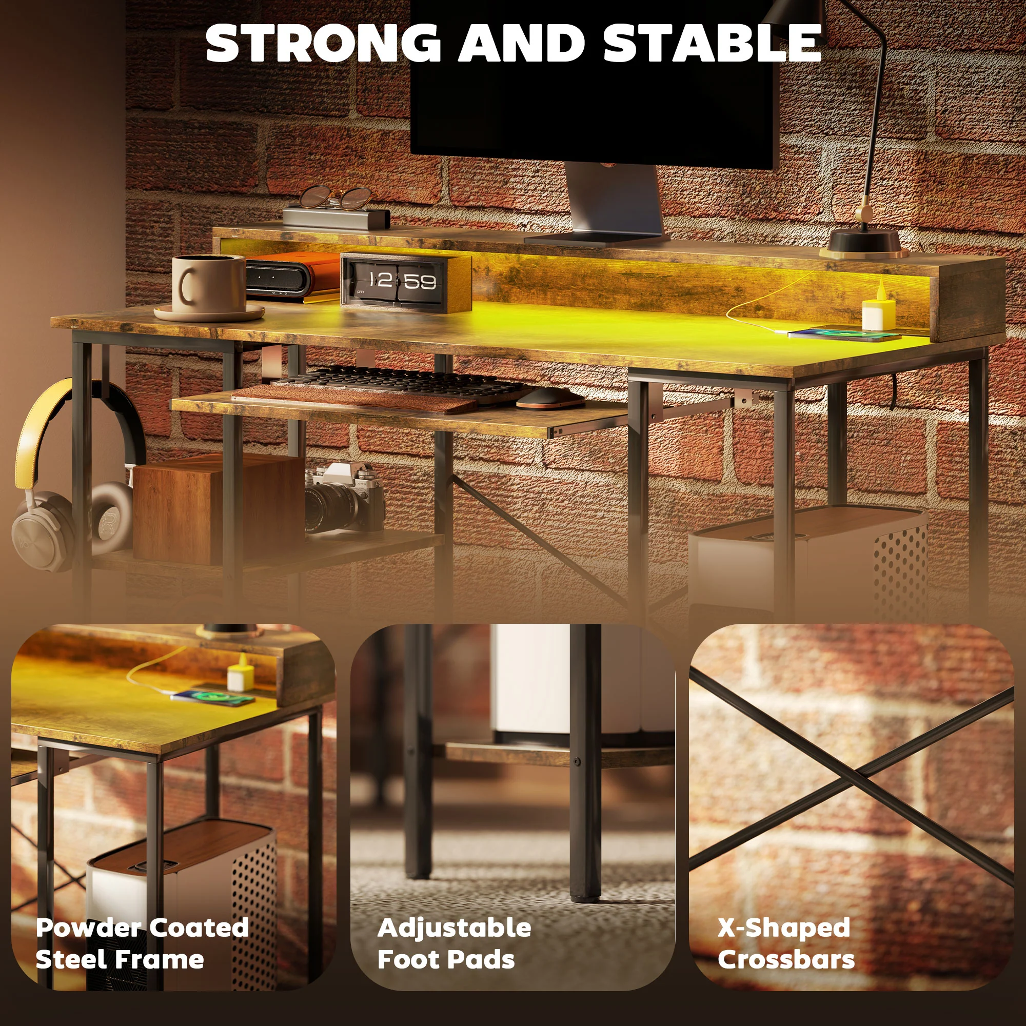 HOMCOM Gaming Desk with Monitor Stand and Sliding Keyboard Tray - Image 18