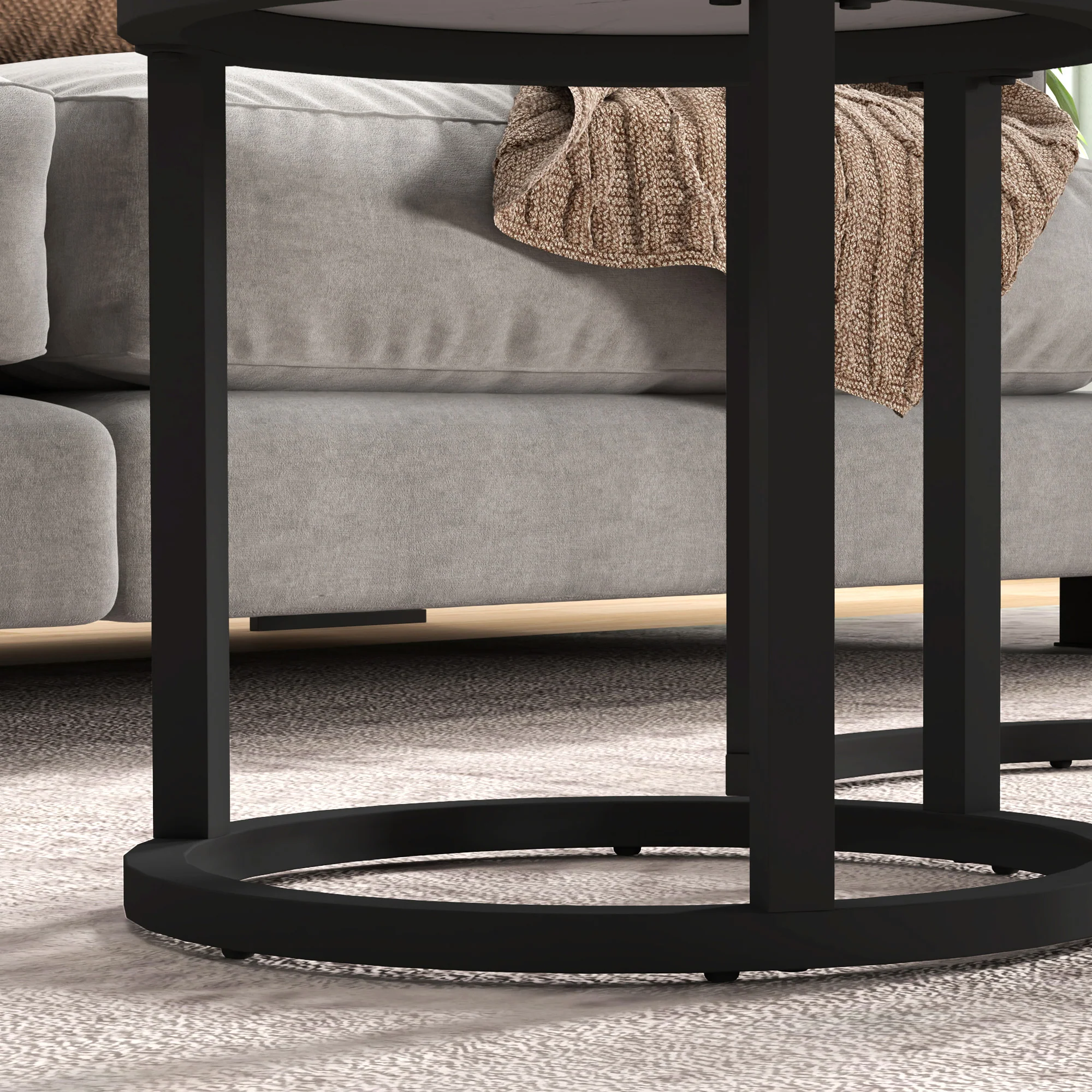 HOMCOM Glass Coffee Table Set Of 2, Round Nest Of Tables For Living Room - Image 9