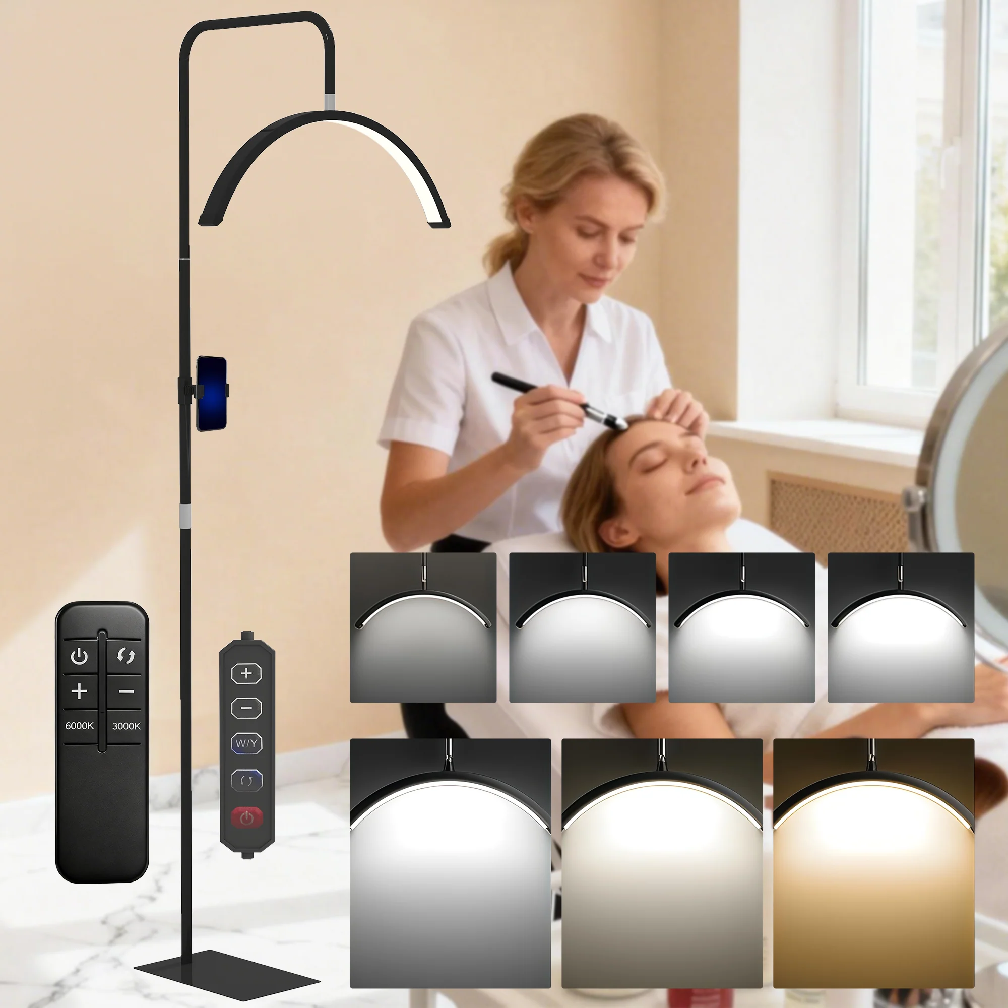 HOMCOM Half Moon Lash Light, Beauty Floor Lamp With Rotatable Head
