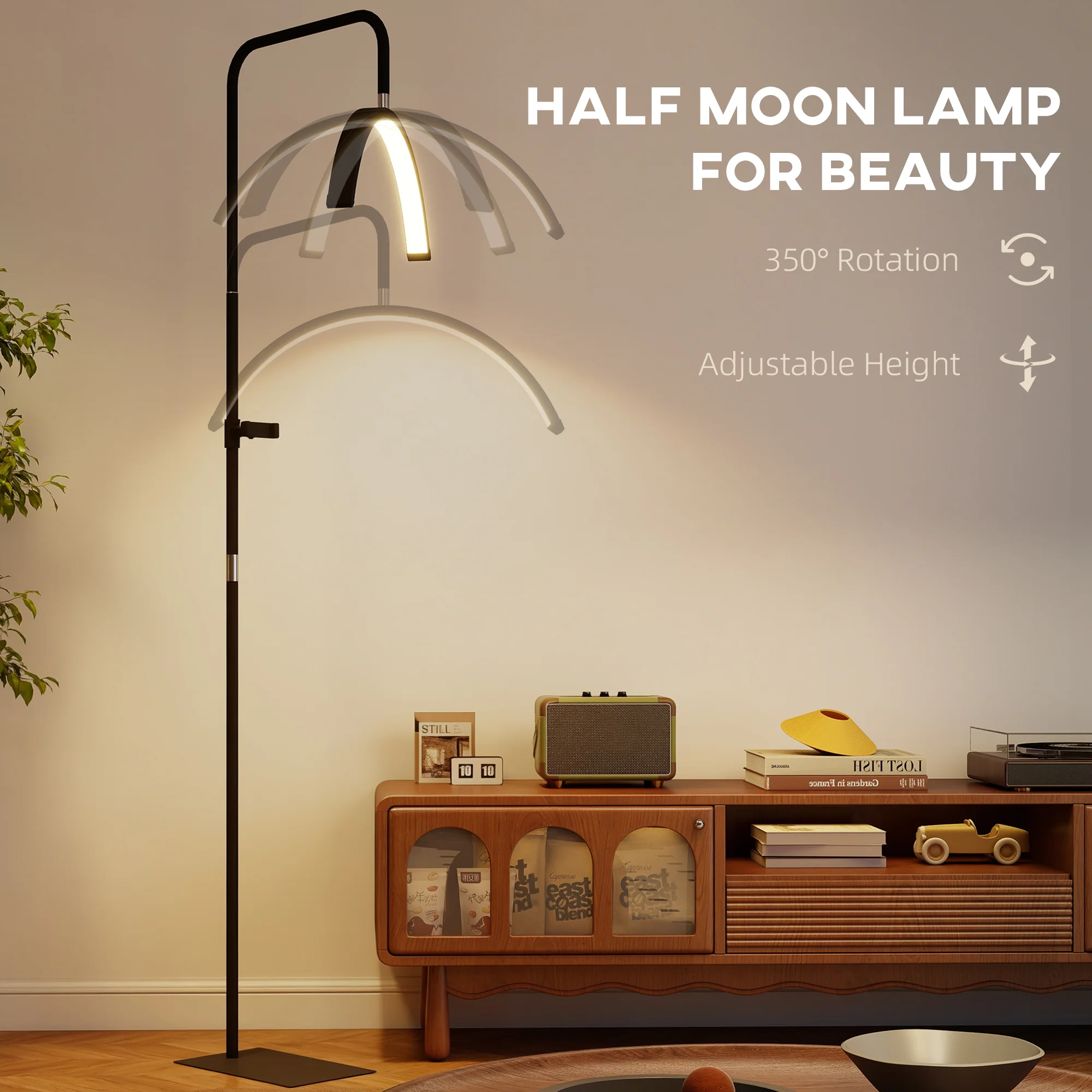 HOMCOM Half Moon Lash Light, Beauty Floor Lamp With Rotatable Head - Image 3