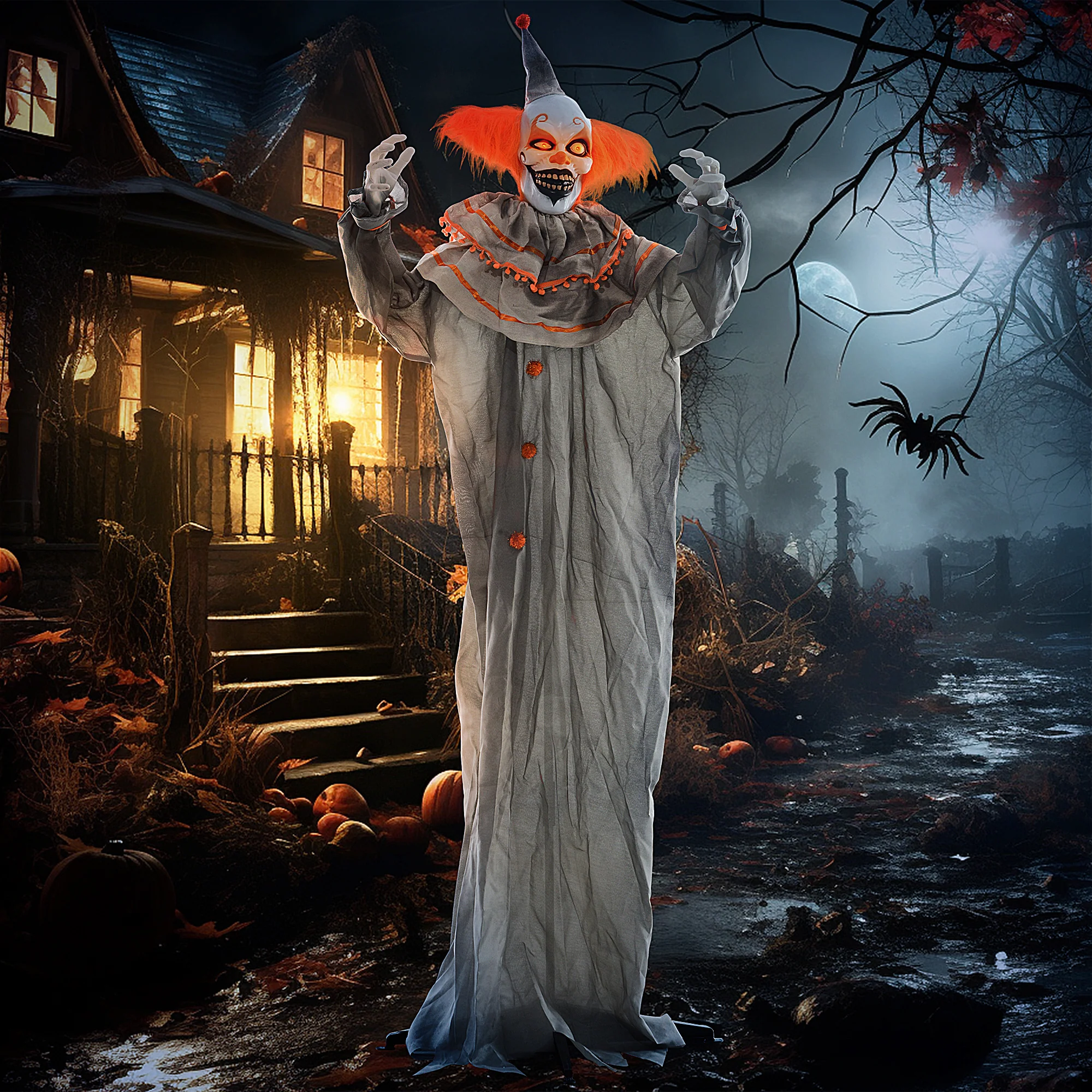 HOMCOM Halloween Clown Animatronic Prop with Light Up Eyes, for Indoor Outdoor - Image 2