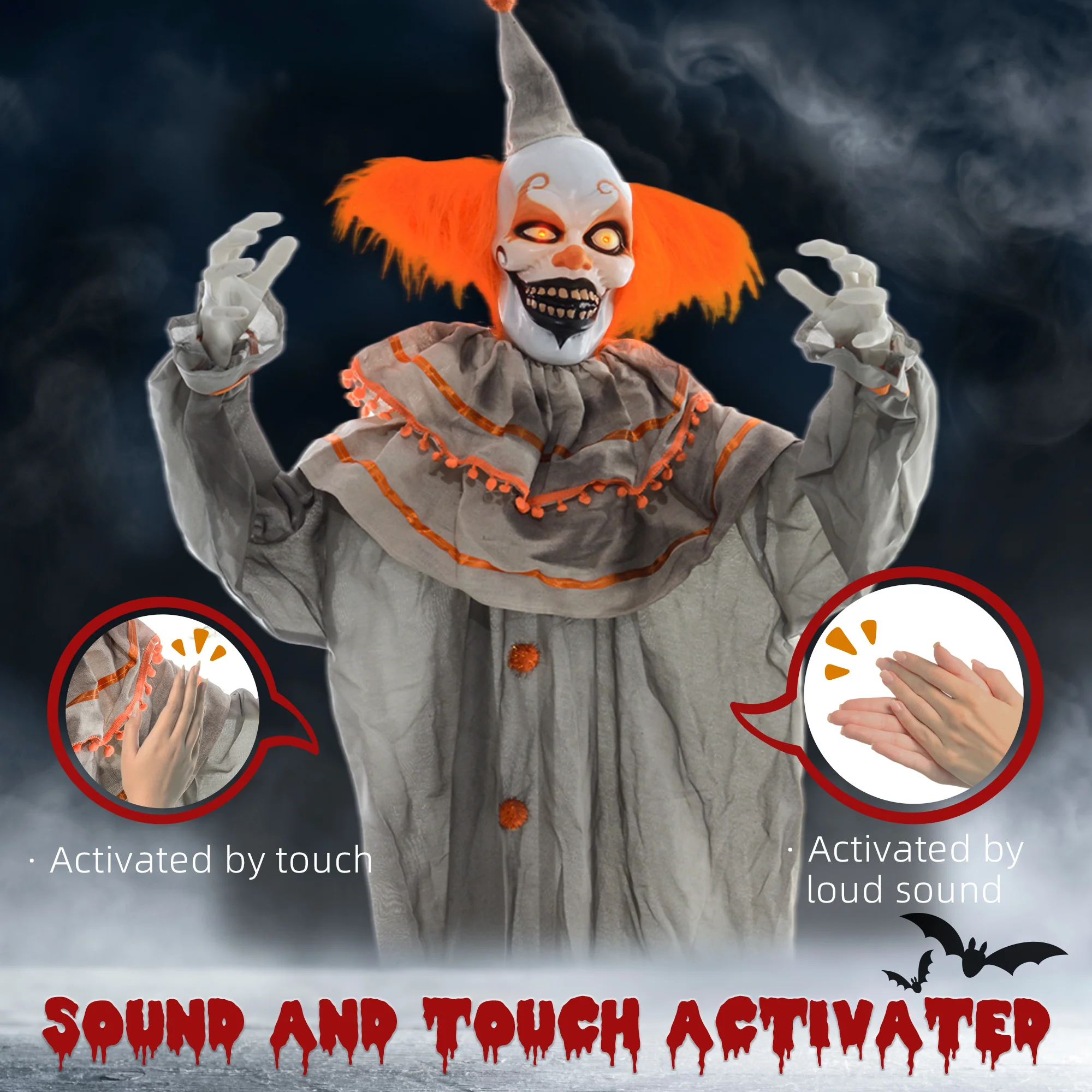 HOMCOM Halloween Clown Animatronic Prop with Light Up Eyes, for Indoor Outdoor - Image 6