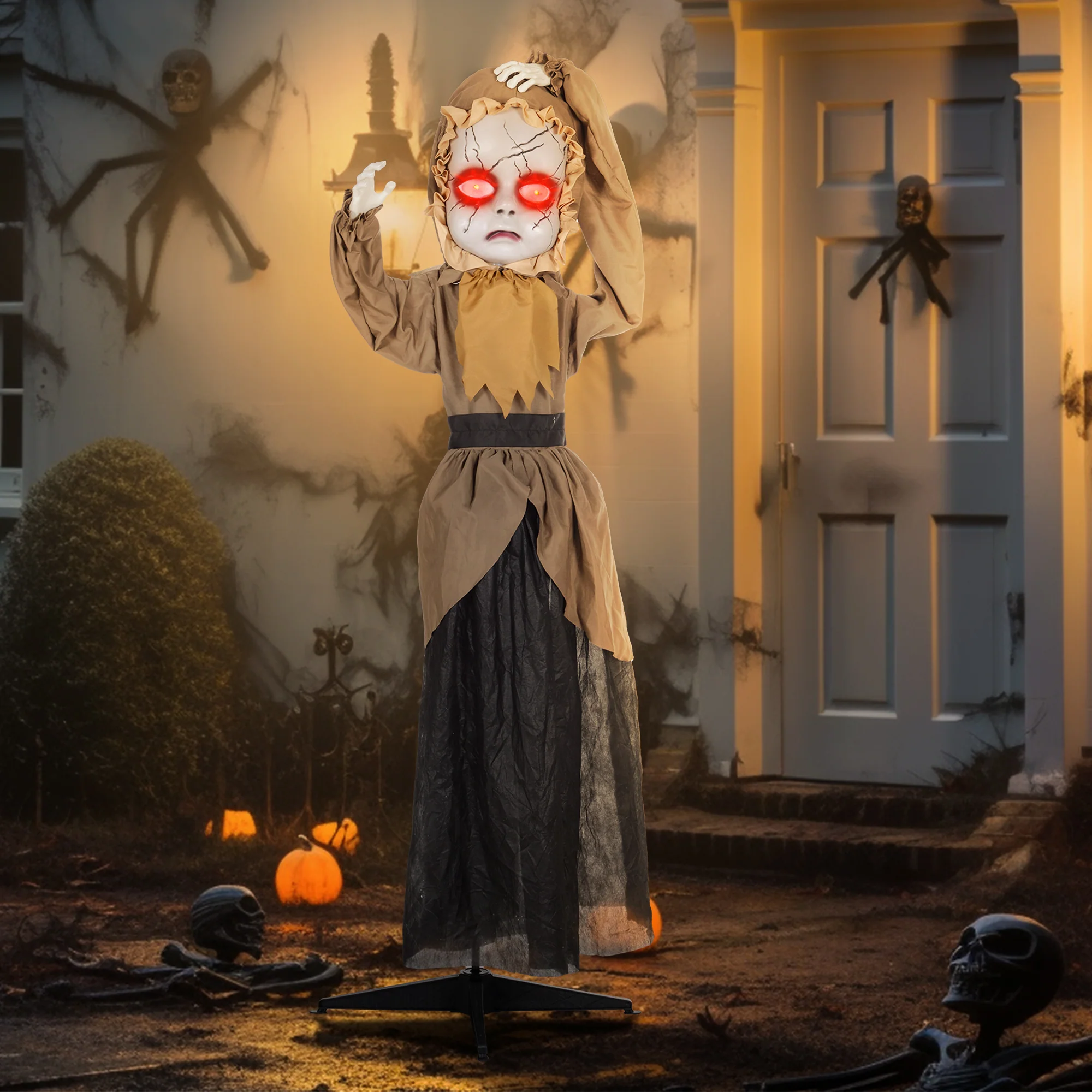 HOMCOM Halloween Doll Animatronic Prop with Light Up Eyes for Party - Image 2