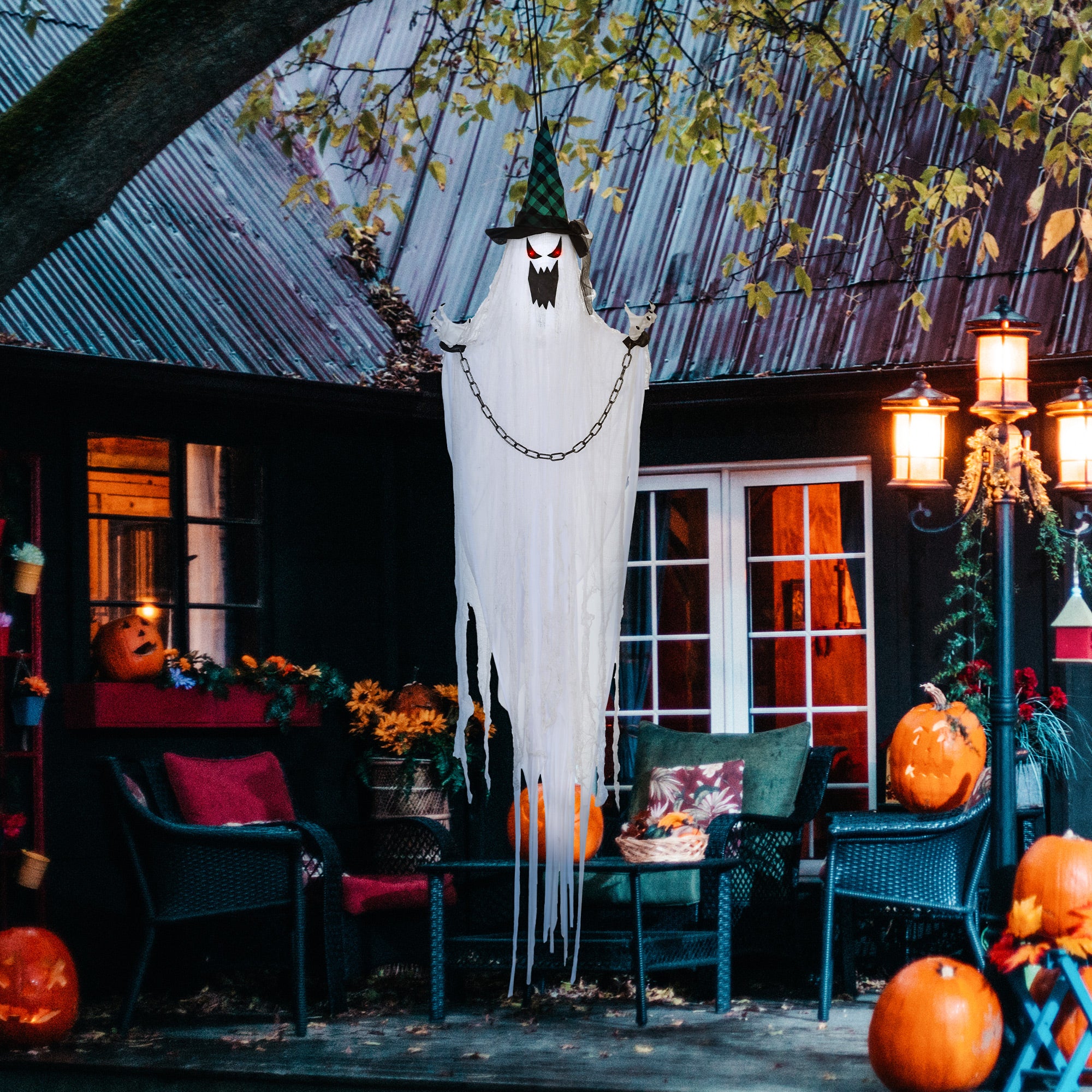 HOMCOM Hanging Halloween Ghost Animatronic Prop for Indoor Outdoor - Image 2