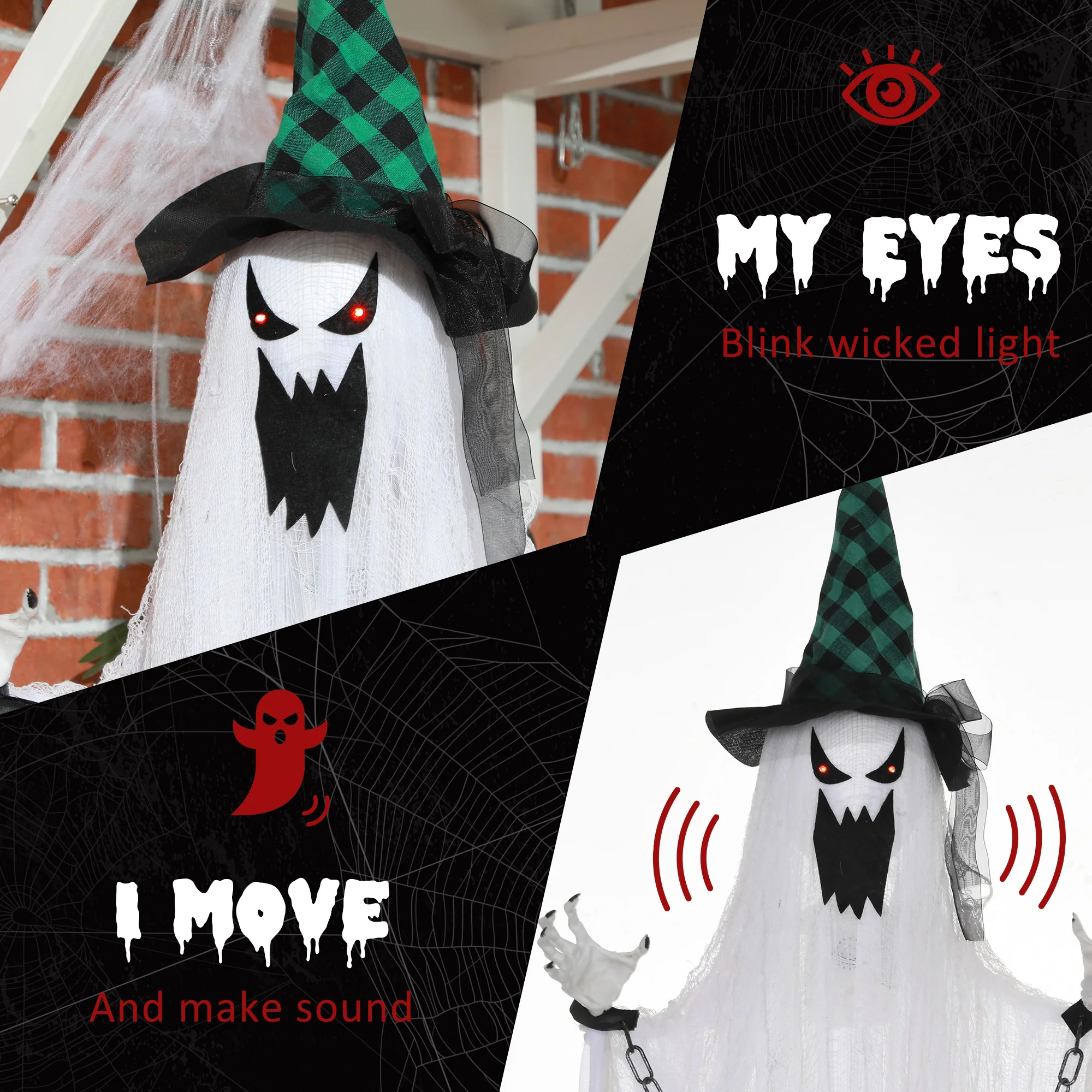 HOMCOM Hanging Halloween Ghost Animatronic Prop for Indoor Outdoor - Image 5