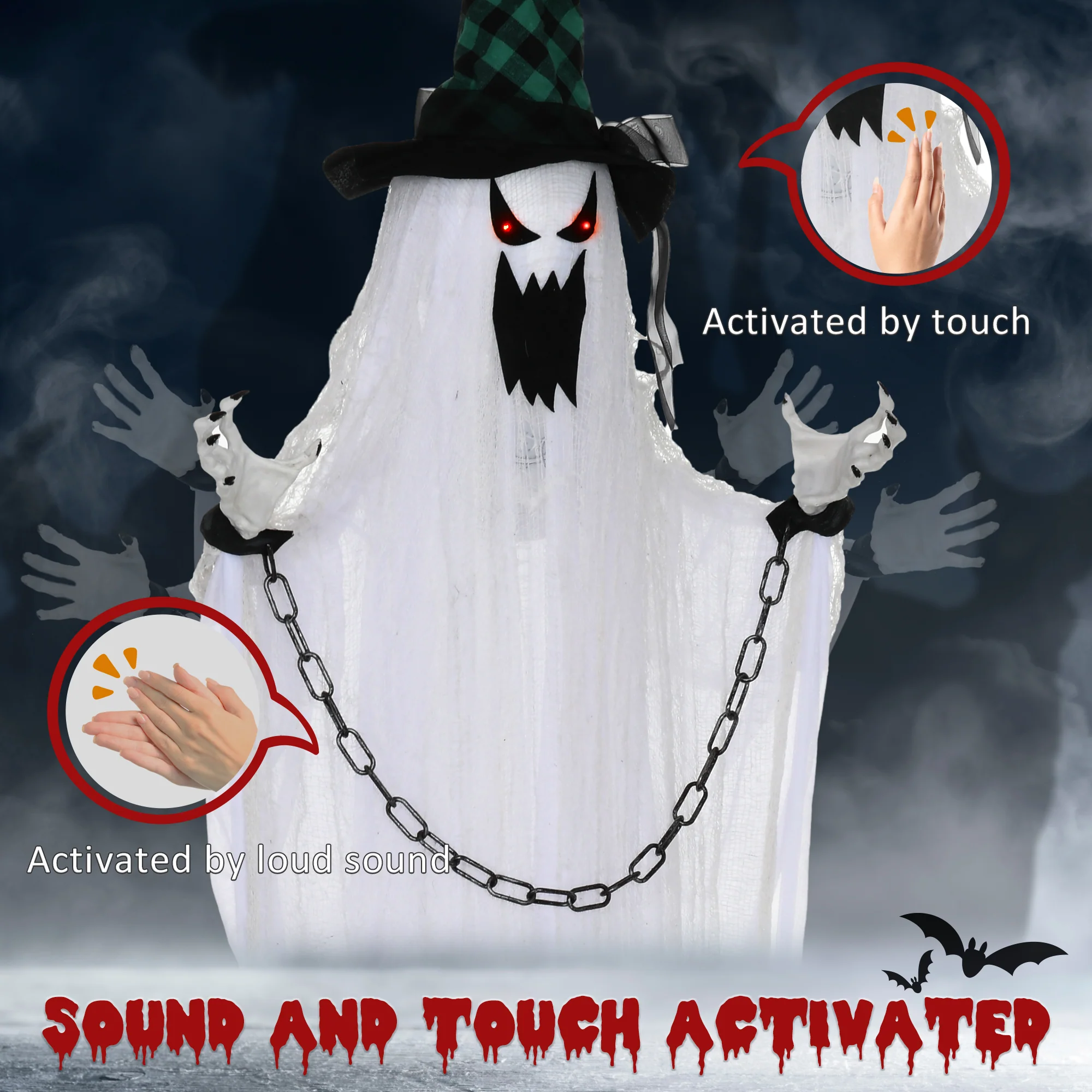 HOMCOM Hanging Halloween Ghost Animatronic Prop for Indoor Outdoor - Image 6