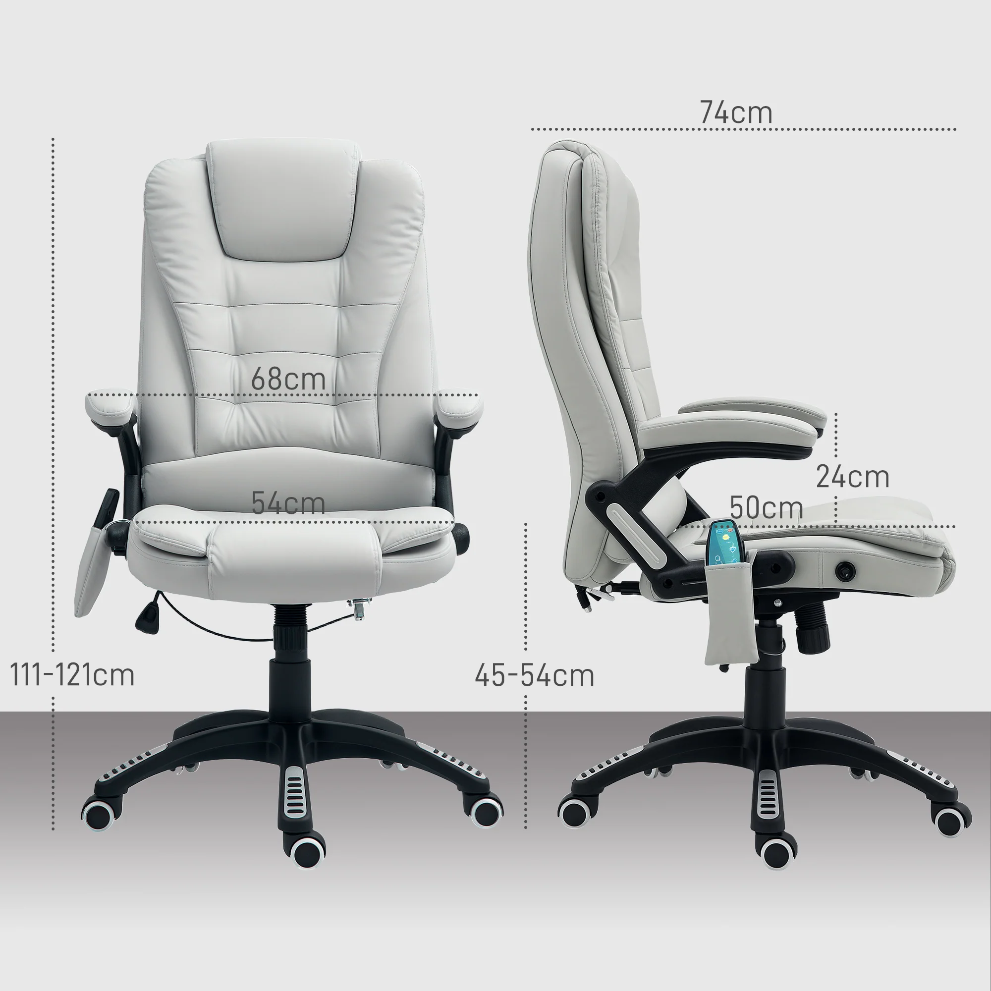 HOMCOM Heated Vibrating Massage Chair with Reclining Function, Light Grey - Image 5