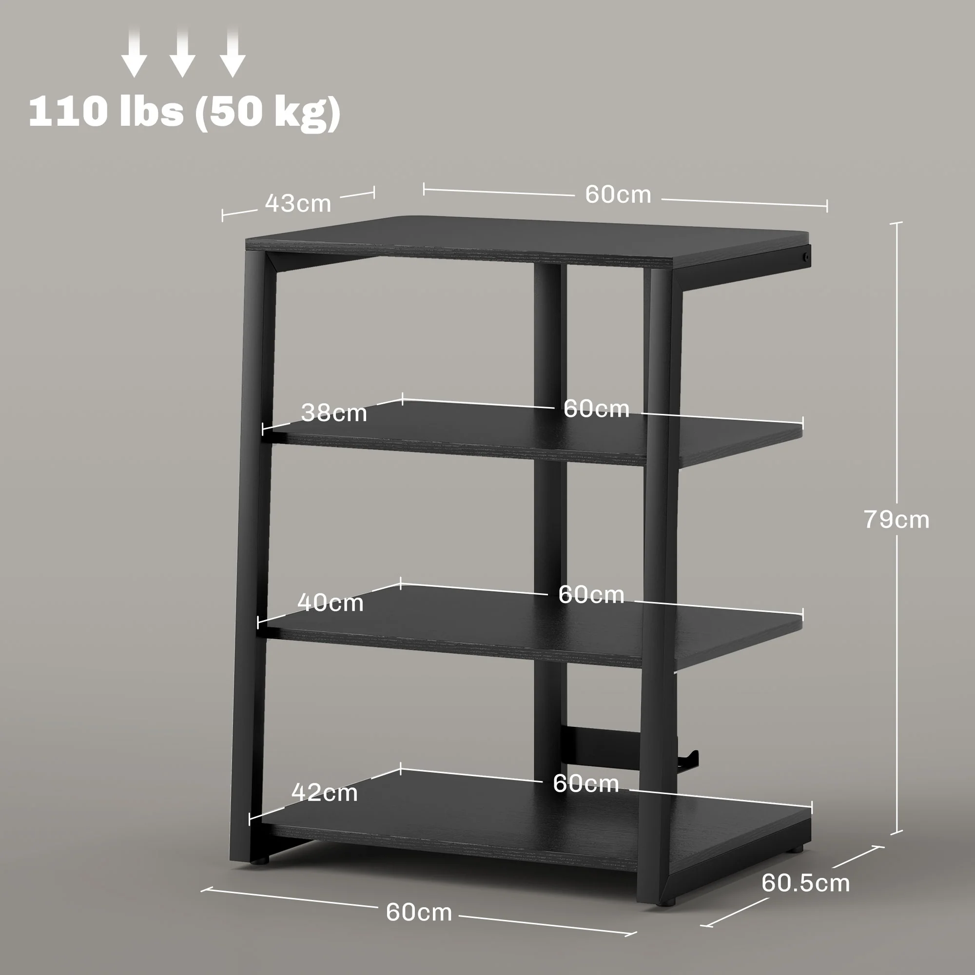 HOMCOM HiFi Rack Stand W/ Power Strip Rack 4-Tier Record Player Stand Black - Image 6