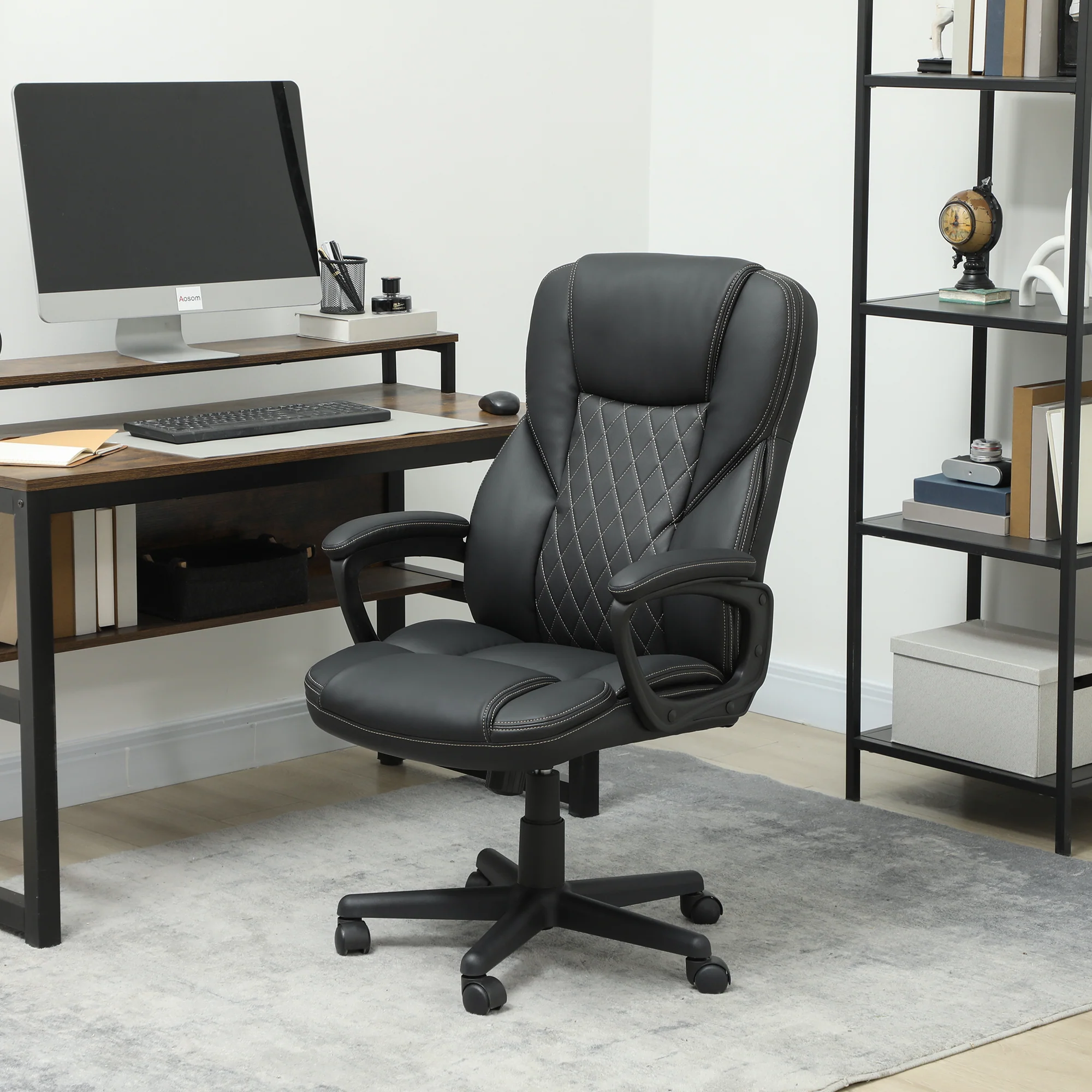 HOMCOM High Back Executive Office Chair with Adjustable Height Arms Black - Image 2