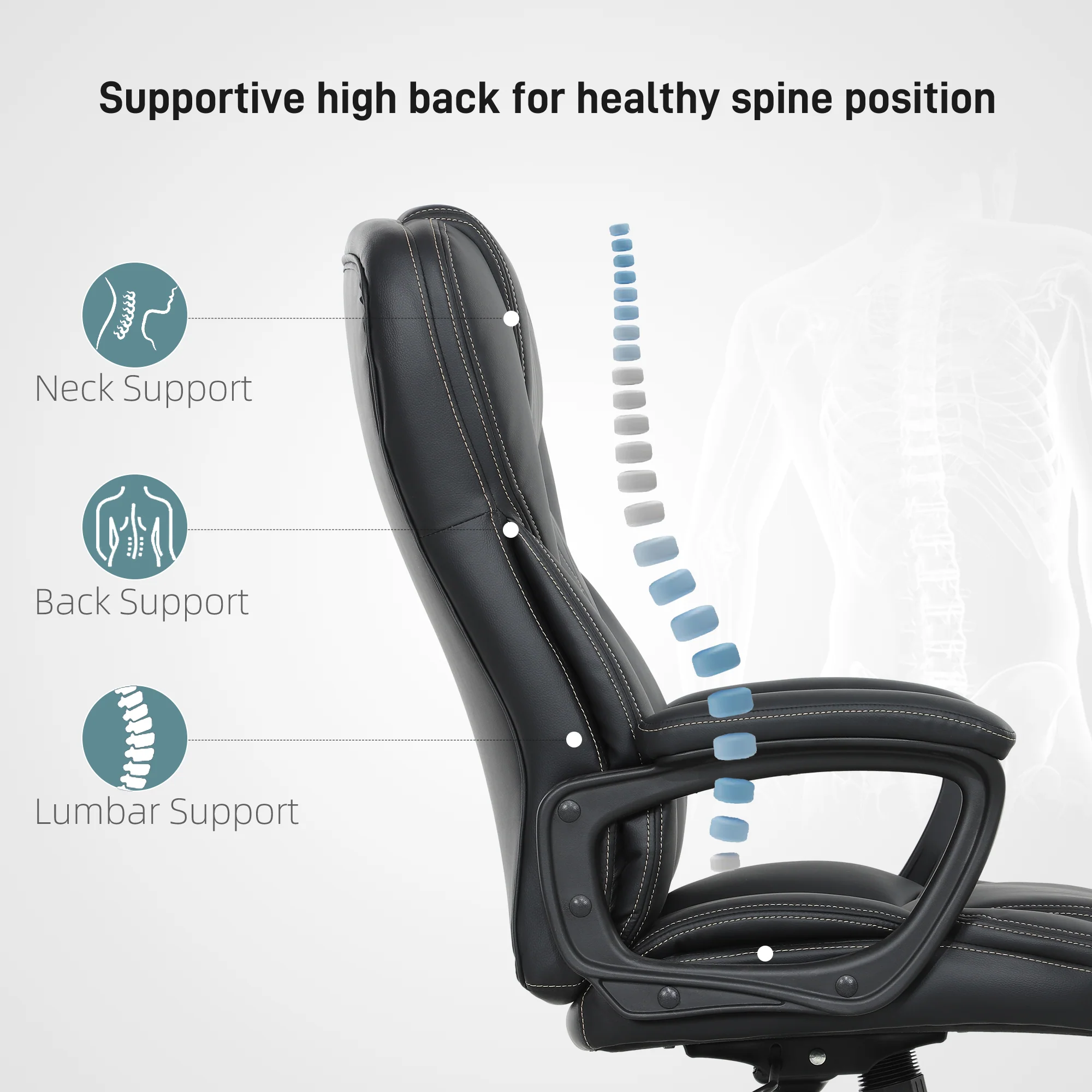 HOMCOM High Back Executive Office Chair with Adjustable Height Arms Black - Image 3