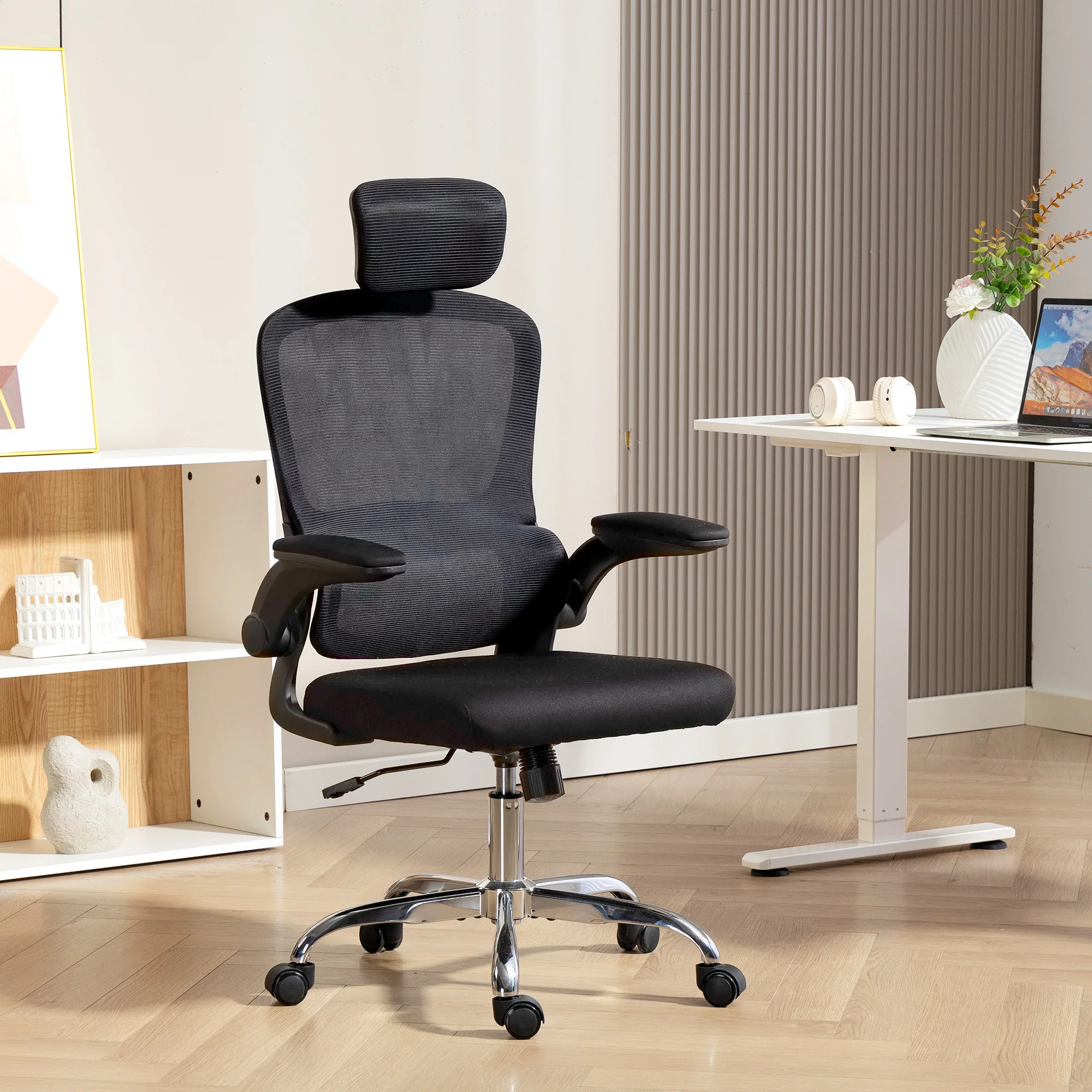 HOMCOM High Back Mesh Computer Desk Chair With Lumbar Support, Black - Image 2