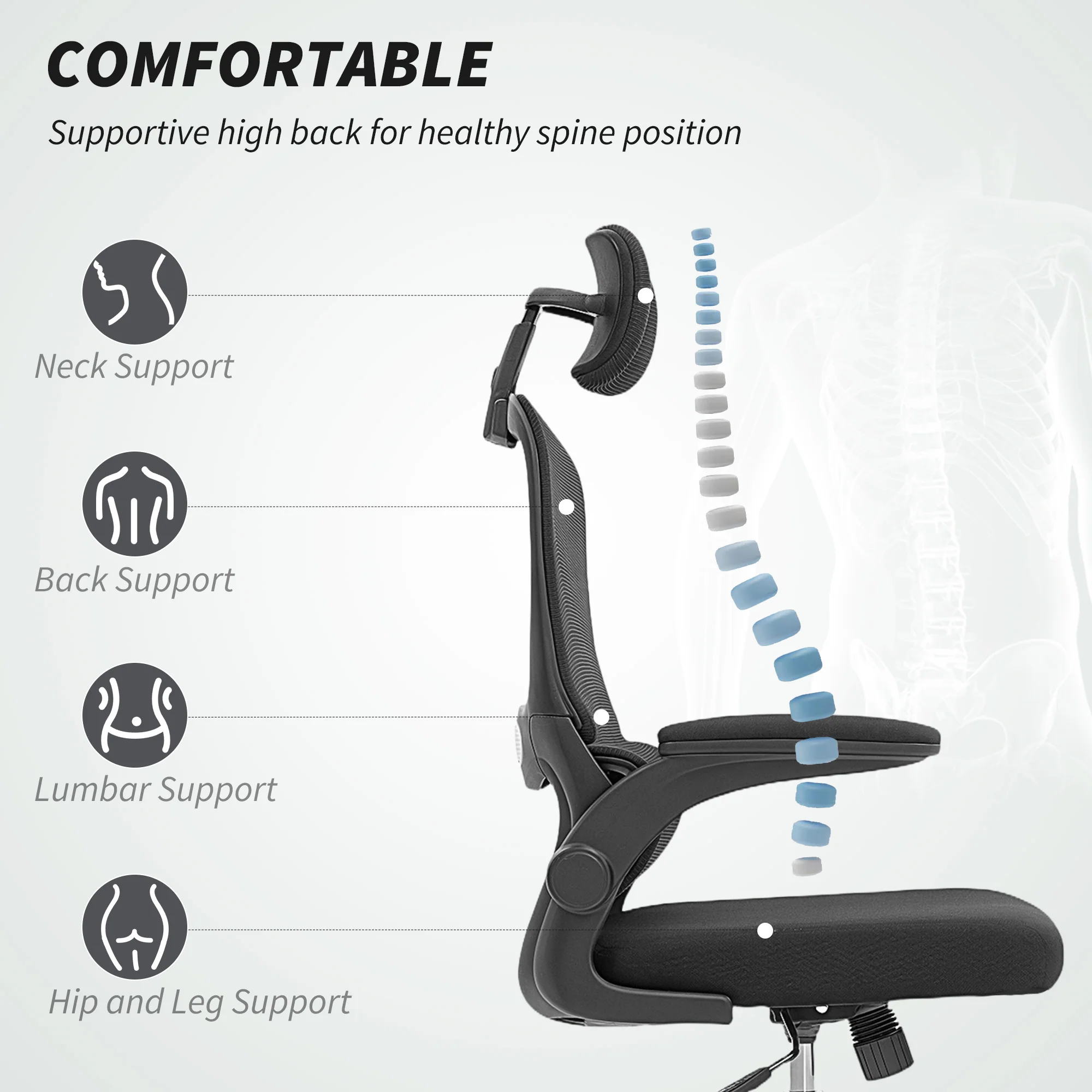 HOMCOM High Back Mesh Computer Desk Chair With Lumbar Support, Black - Image 3