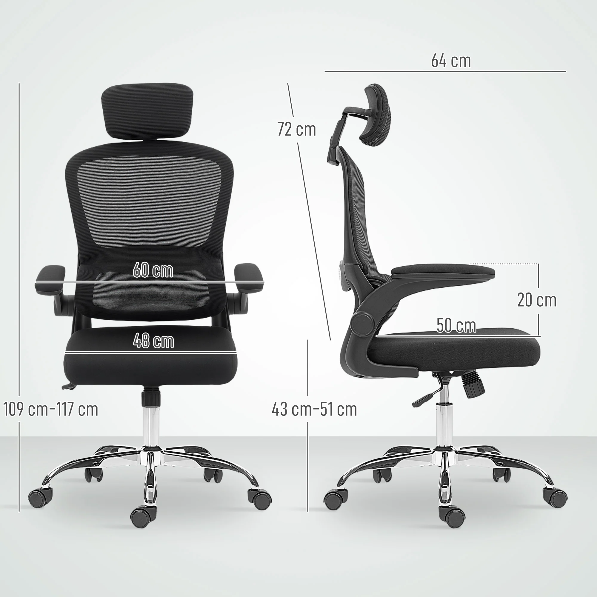 HOMCOM High Back Mesh Computer Desk Chair With Lumbar Support, Black - Image 5