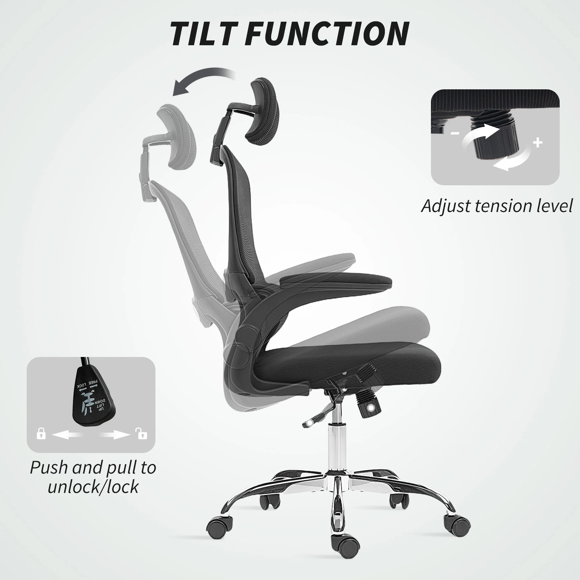 HOMCOM High Back Mesh Computer Desk Chair With Lumbar Support, Black - Image 8
