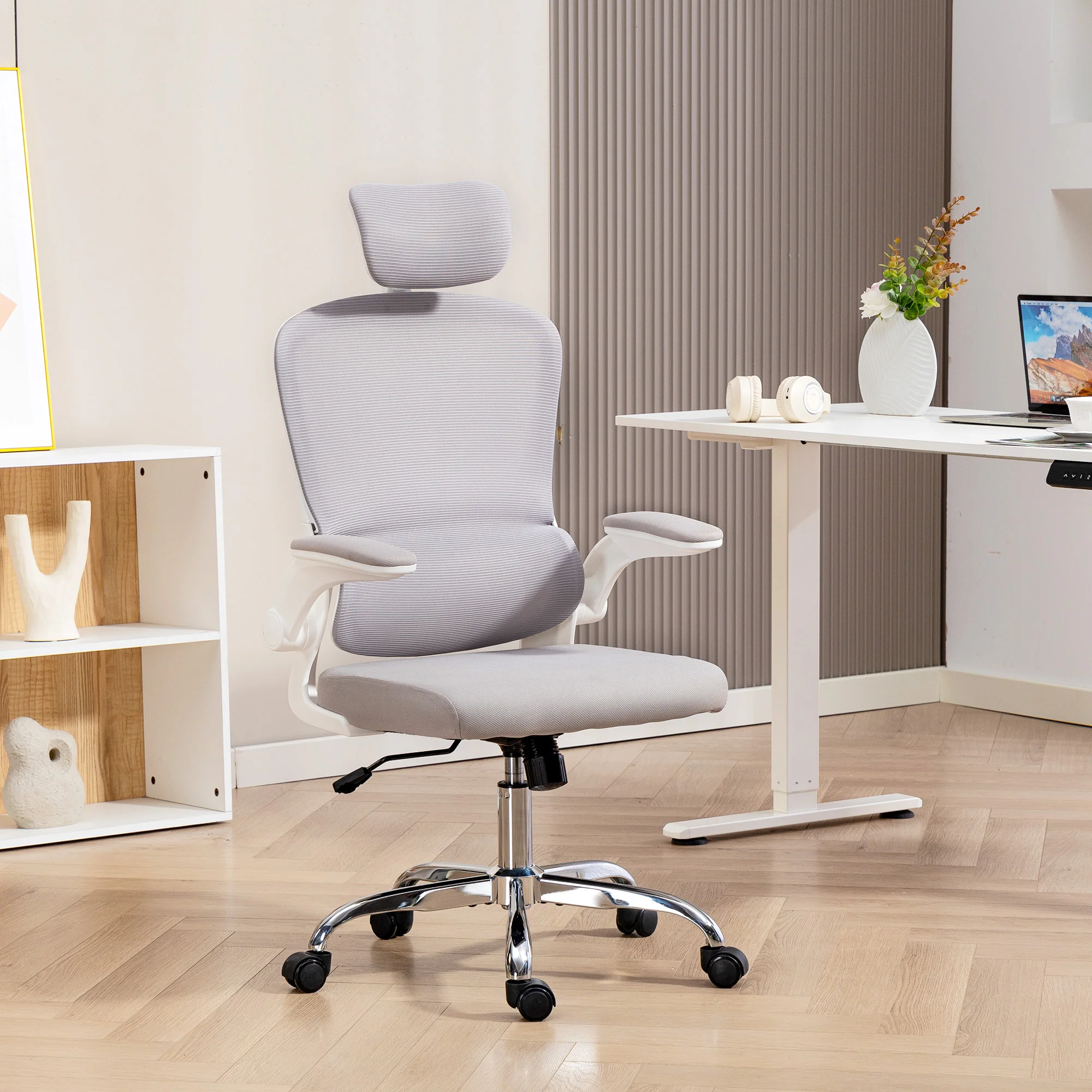HOMCOM High Back Mesh Computer Desk Chair With Lumbar Support, Grey - Image 2