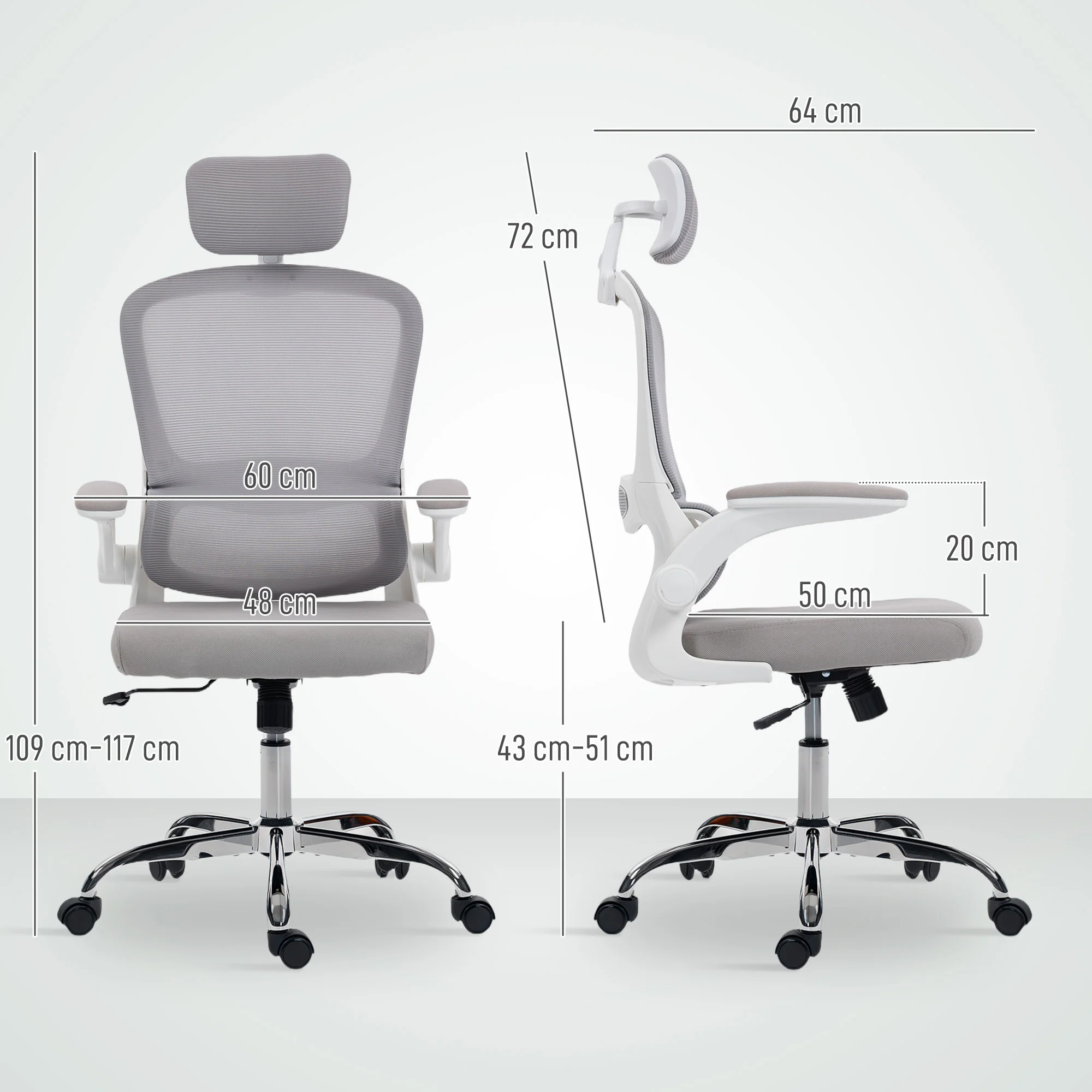 HOMCOM High Back Mesh Computer Desk Chair With Lumbar Support, Grey - Image 5