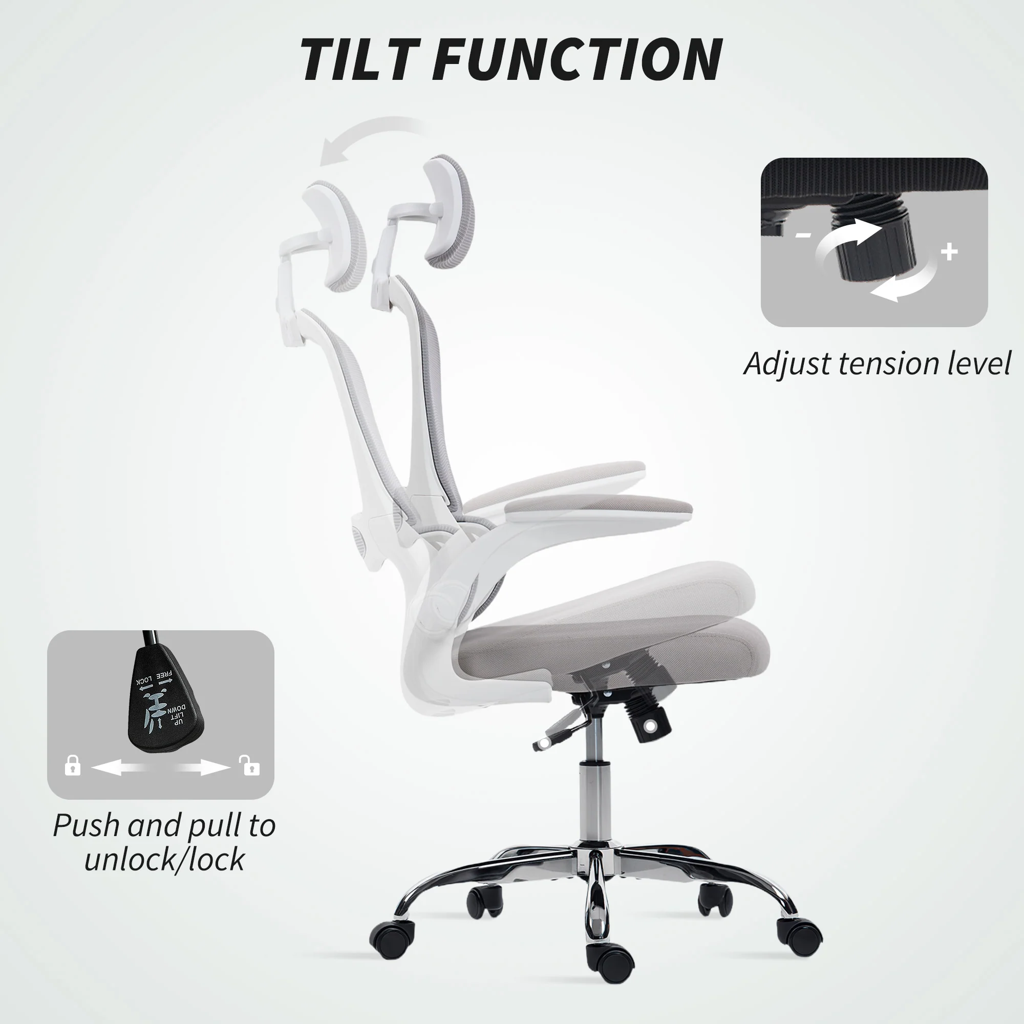 HOMCOM High Back Mesh Computer Desk Chair With Lumbar Support, Grey - Image 8