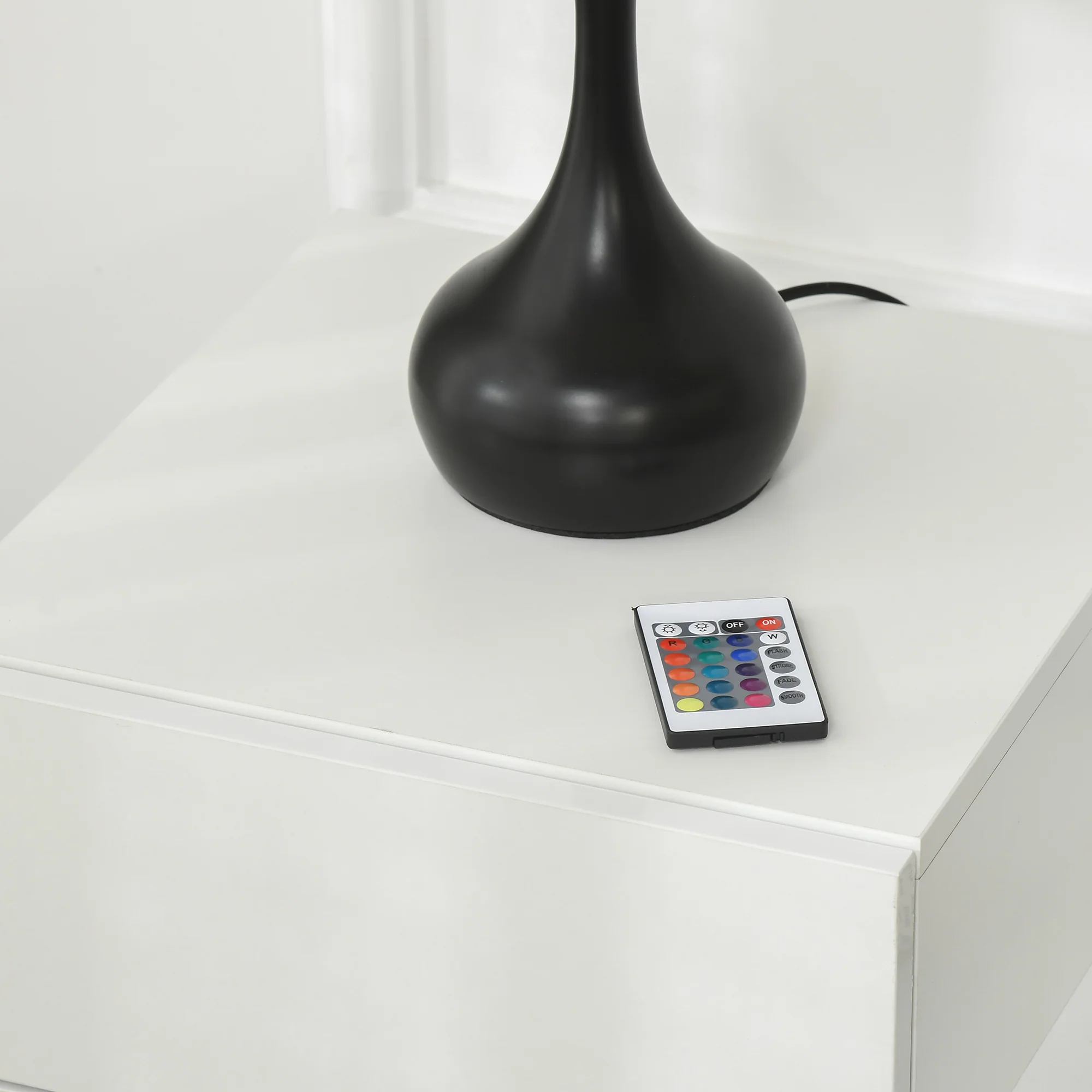 HOMCOM High Gloss Front Bedside Table Nightstand with LED Light Remote White - Image 7