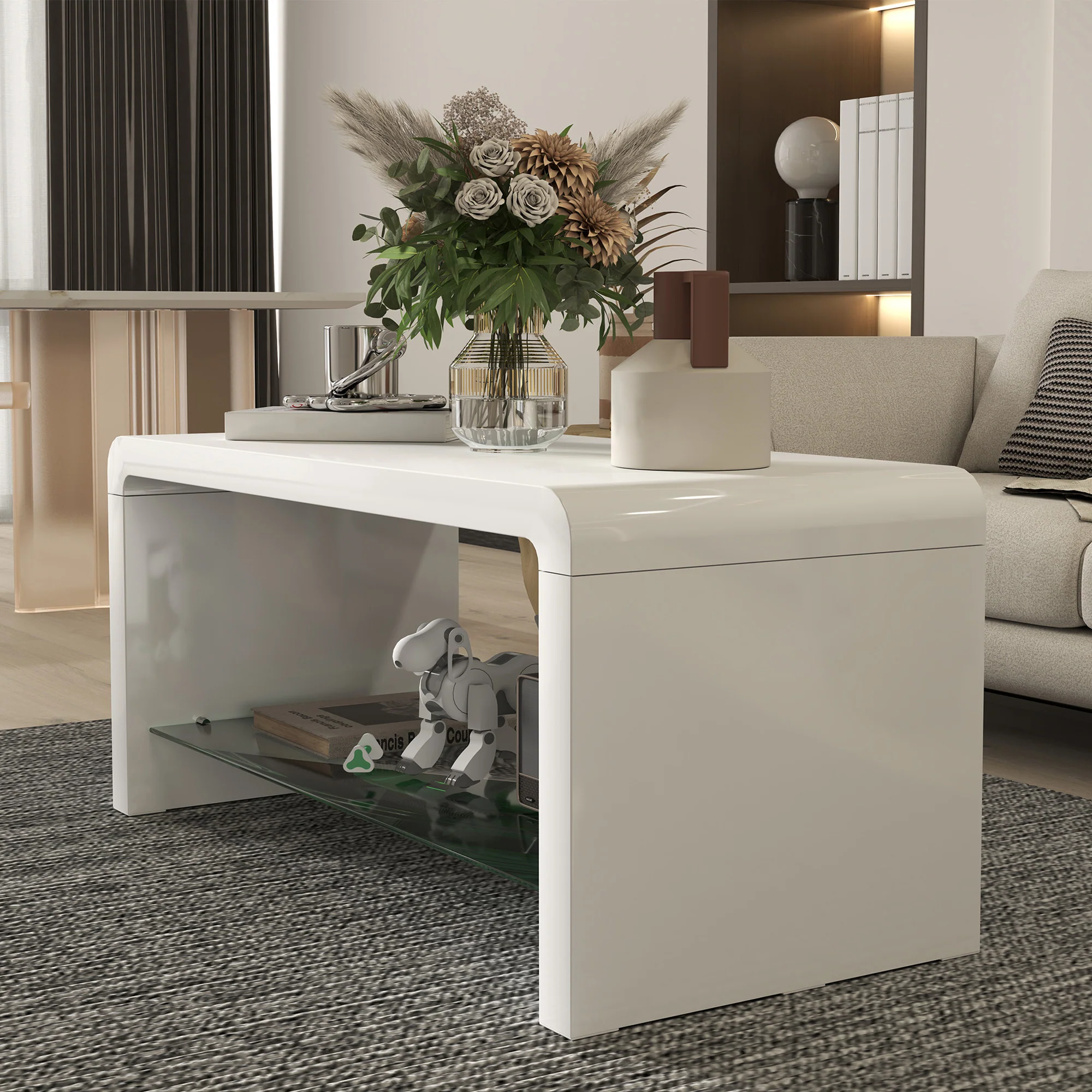 HOMCOM High Gloss Storage Coffee Table, Centre Table for Living Room, White - Image 8