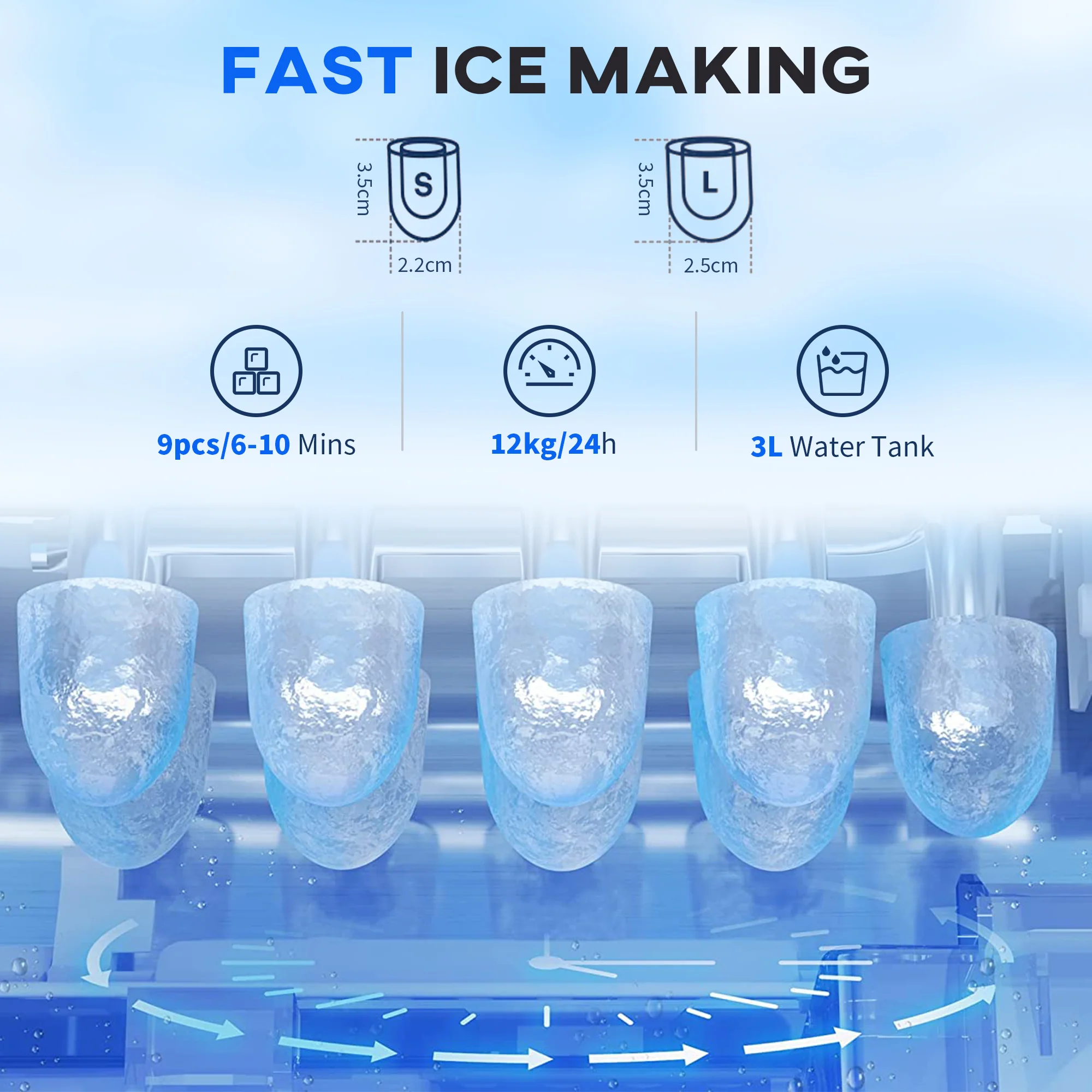 HOMCOM Ice Maker Machine And Water Dispenser No Plumbing Required Silver - Image 3