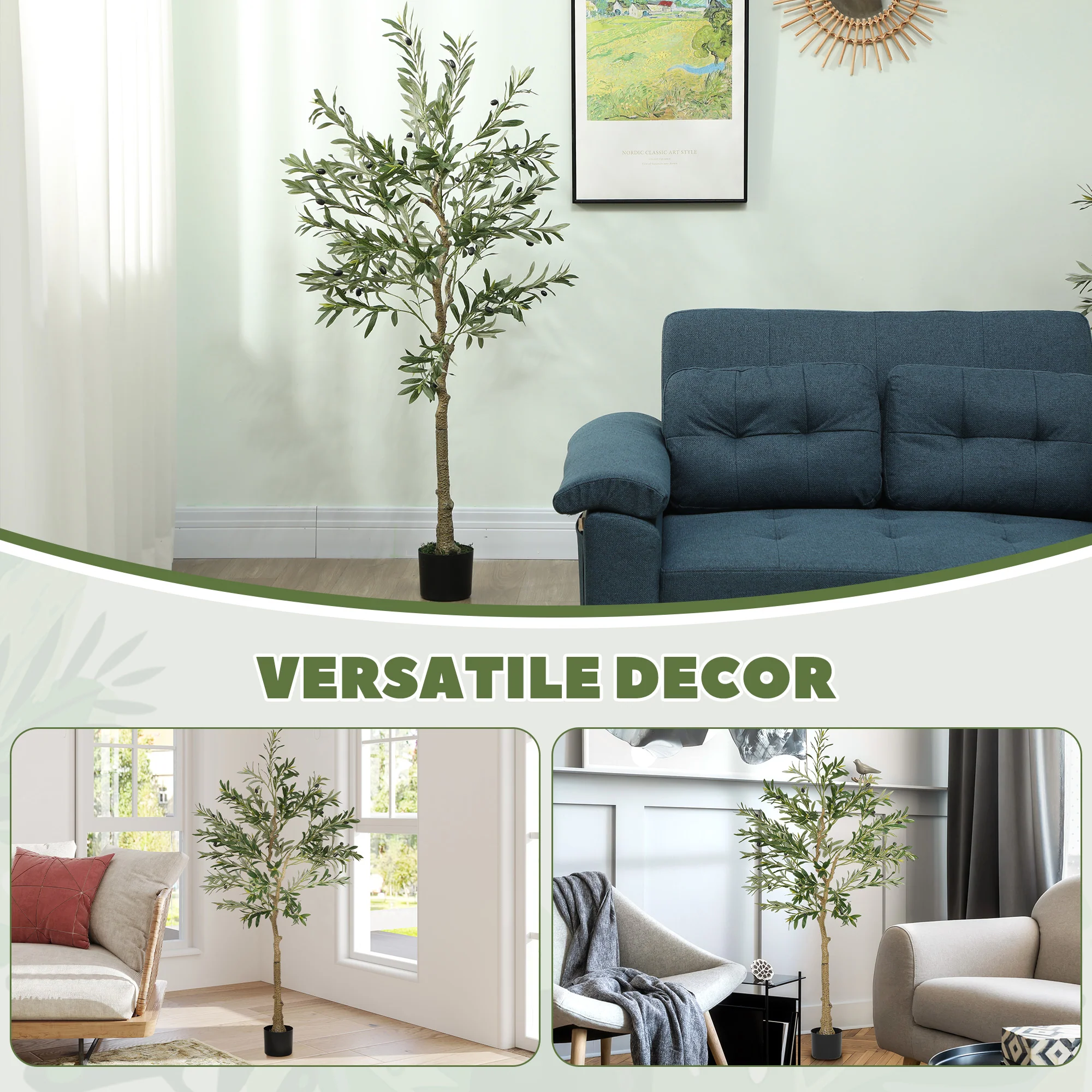 HOMCOM Indoor Artificial Plant, Faux Potted Silk Olive Tree, 150cm - Image 8
