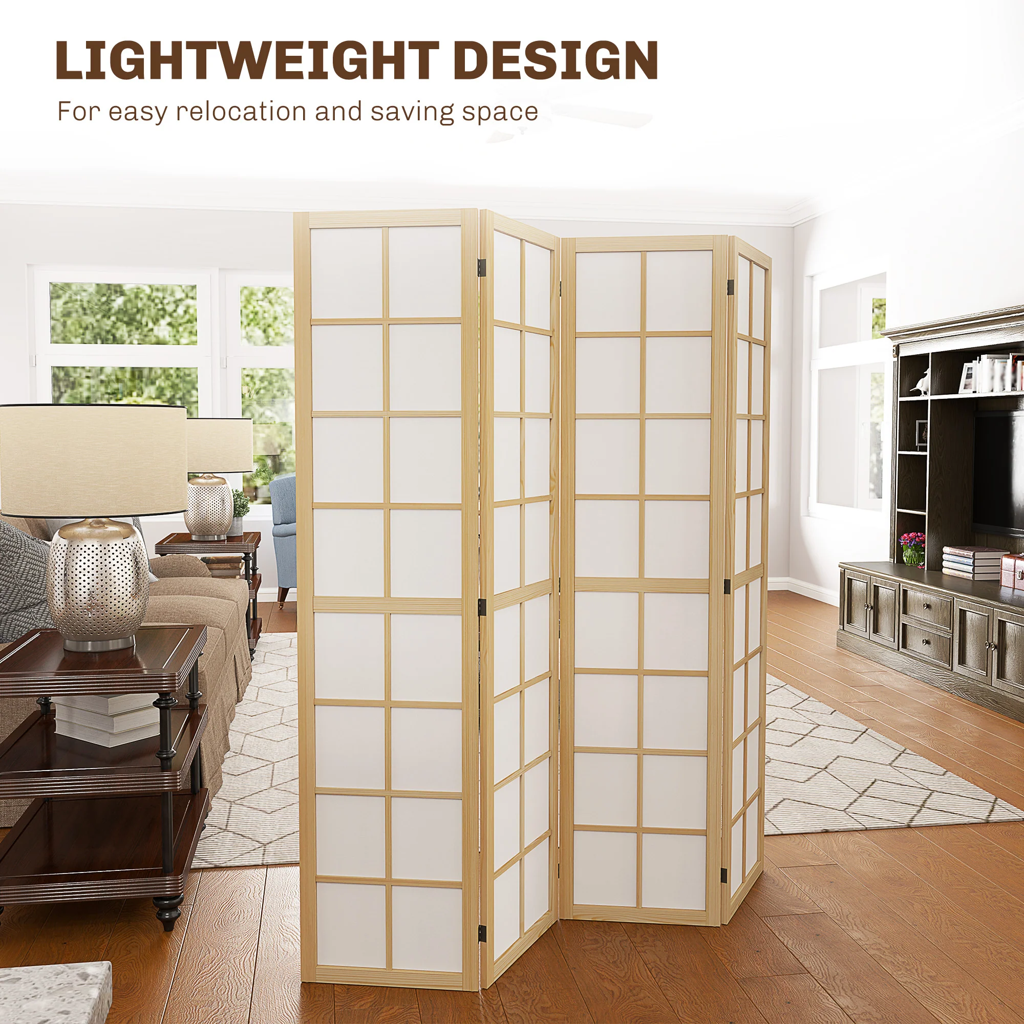 HOMCOM Indoor Room Partition, 4 Panel Folding Room Divider, 160 X 170cm - Image 6