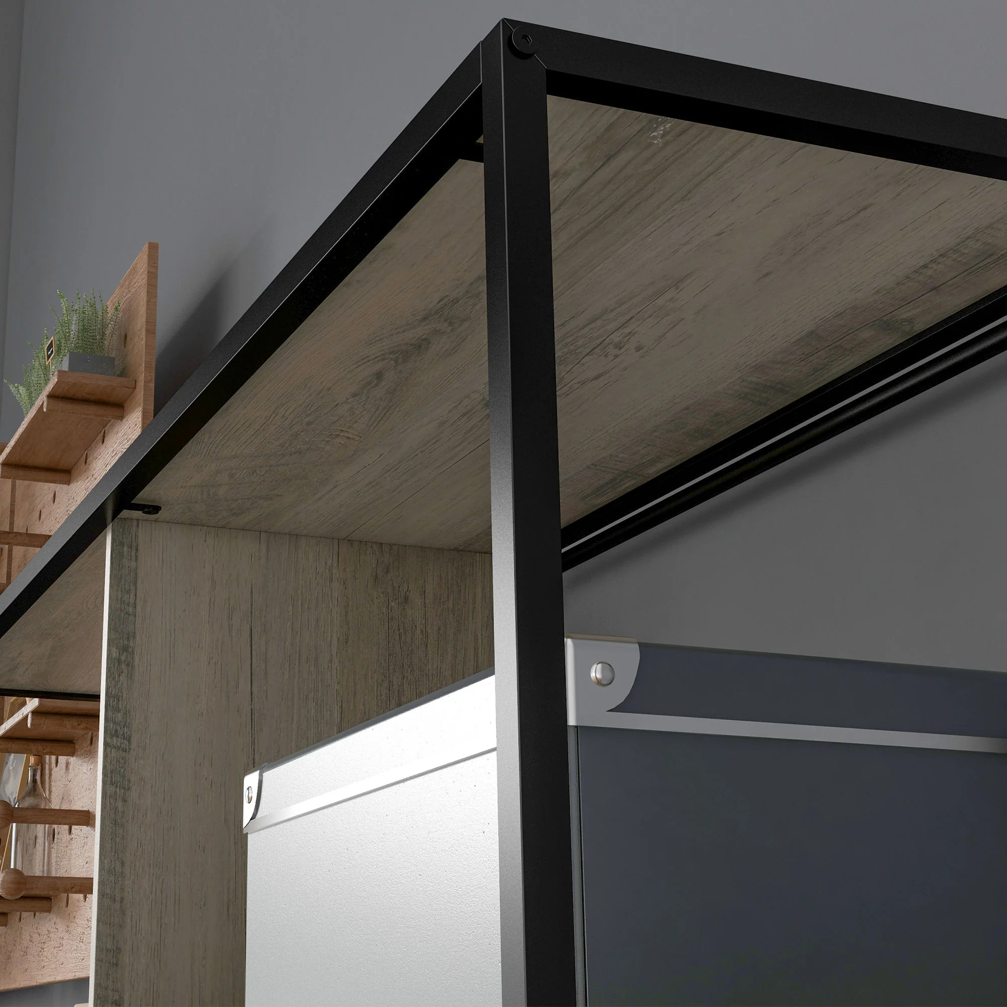 HOMCOM Industrial 5 Tier Book Shelf with Sliding Mesh Doors, for Living Room - Image 9