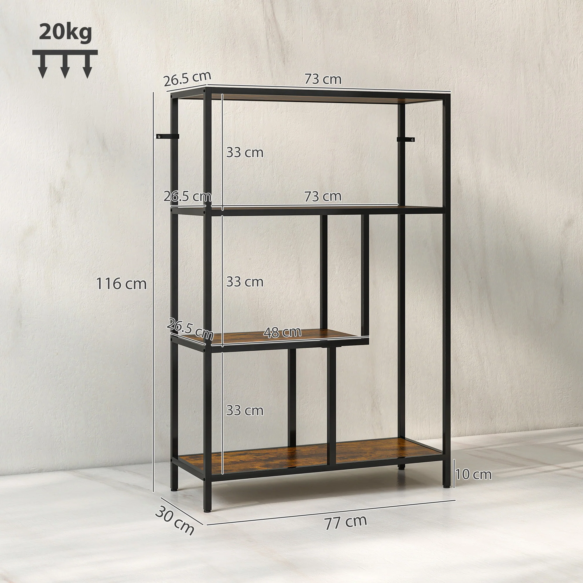 HOMCOM Industrial Bookshelf Bookcase W/ Open Shelves For Study - Image 5