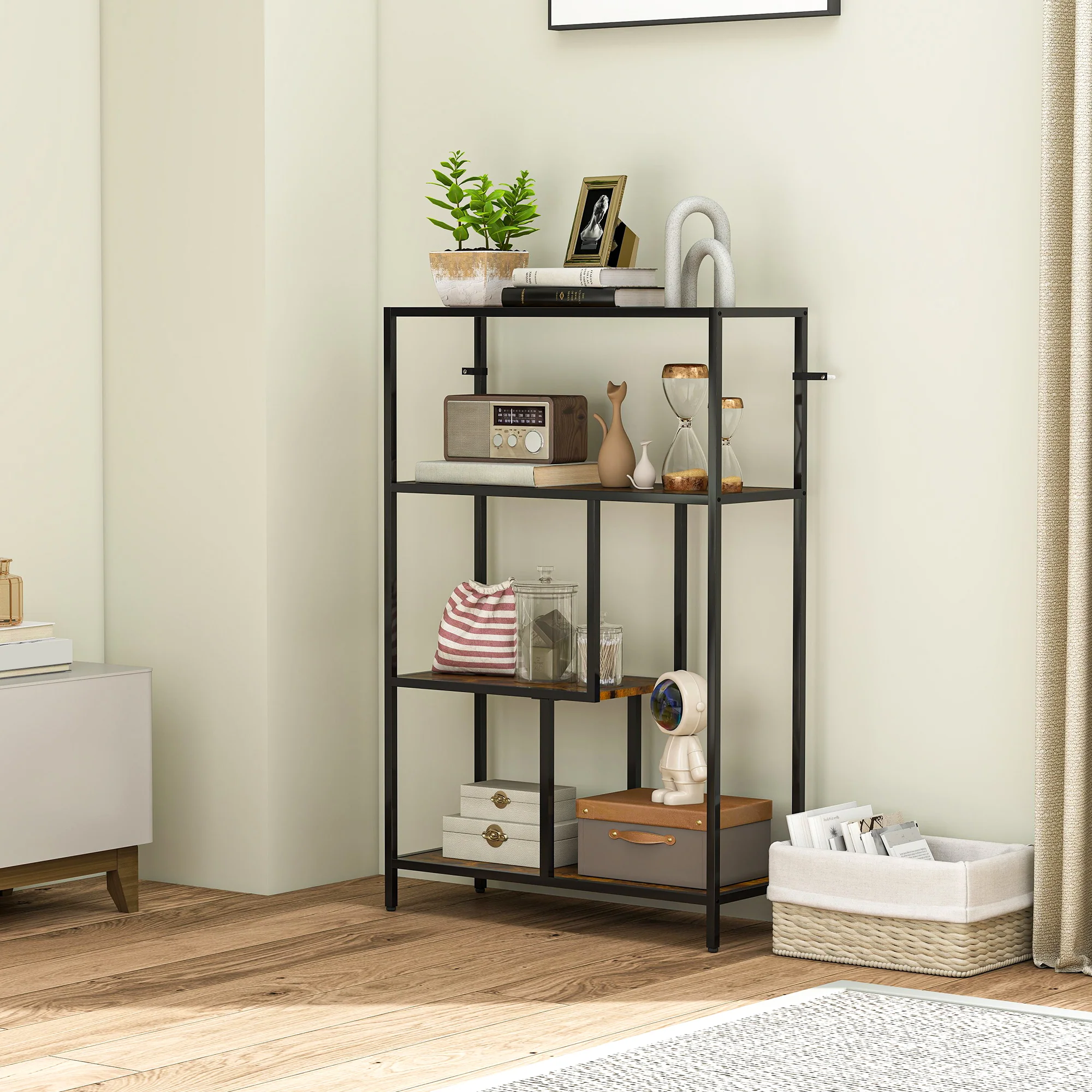 HOMCOM Industrial Bookshelf Bookcase W/ Open Shelves For Study - Image 7