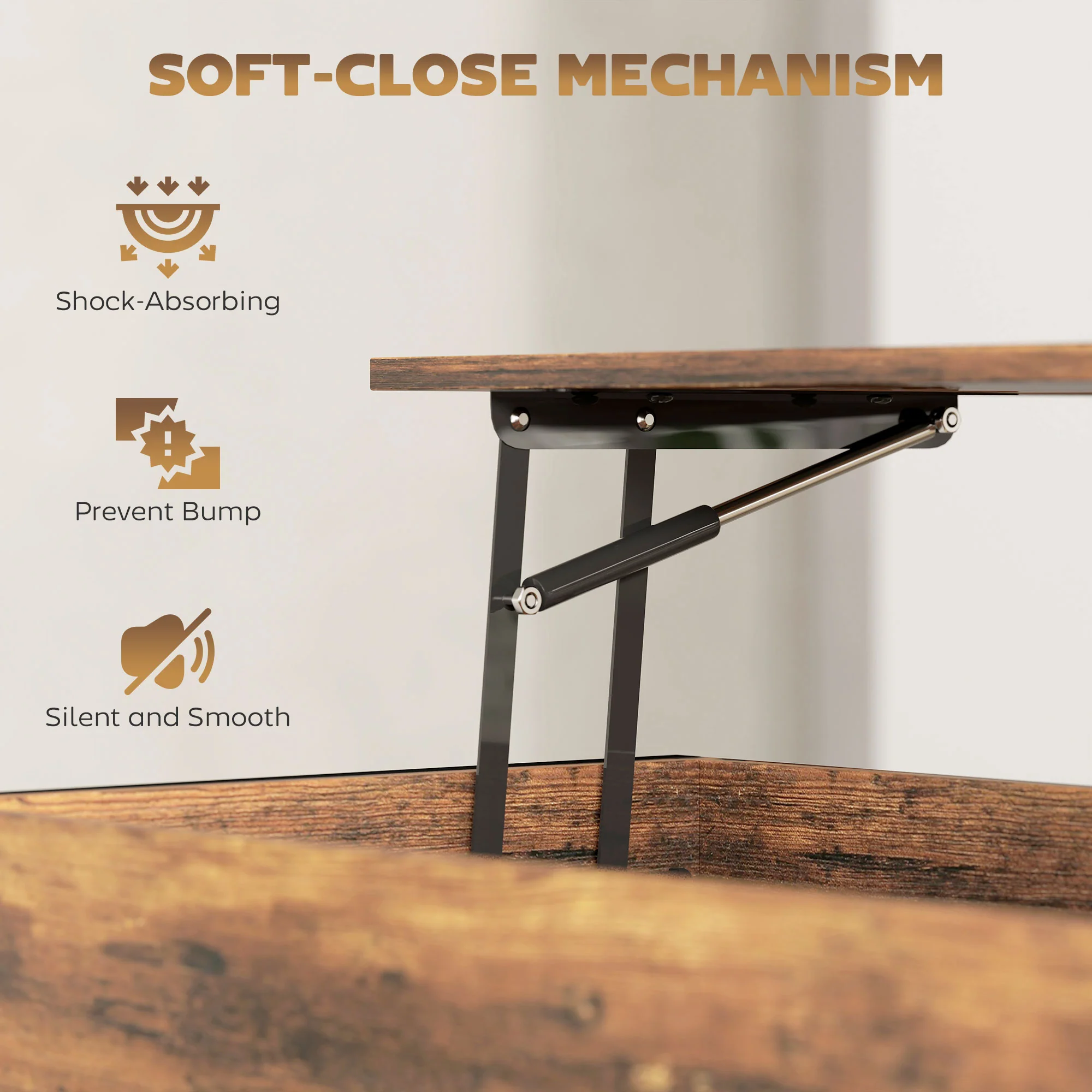 HOMCOM Industrial Lift Top Coffee Table With Storage Shelf Rustic Brown - Image 4