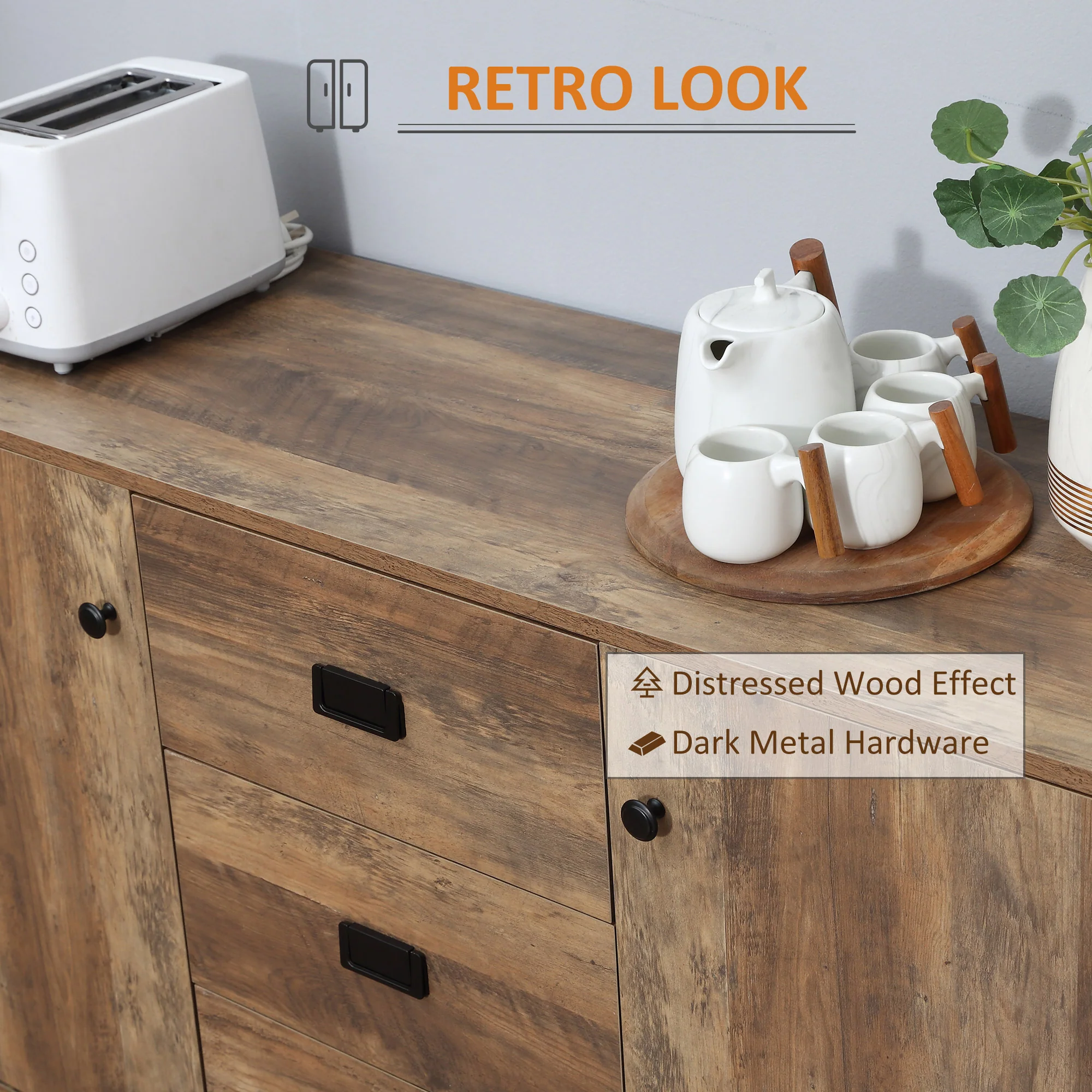 HOMCOM Industrial Sideboard, Storage Cabinet, Accent Cupboard Distressed Brown - Image 4