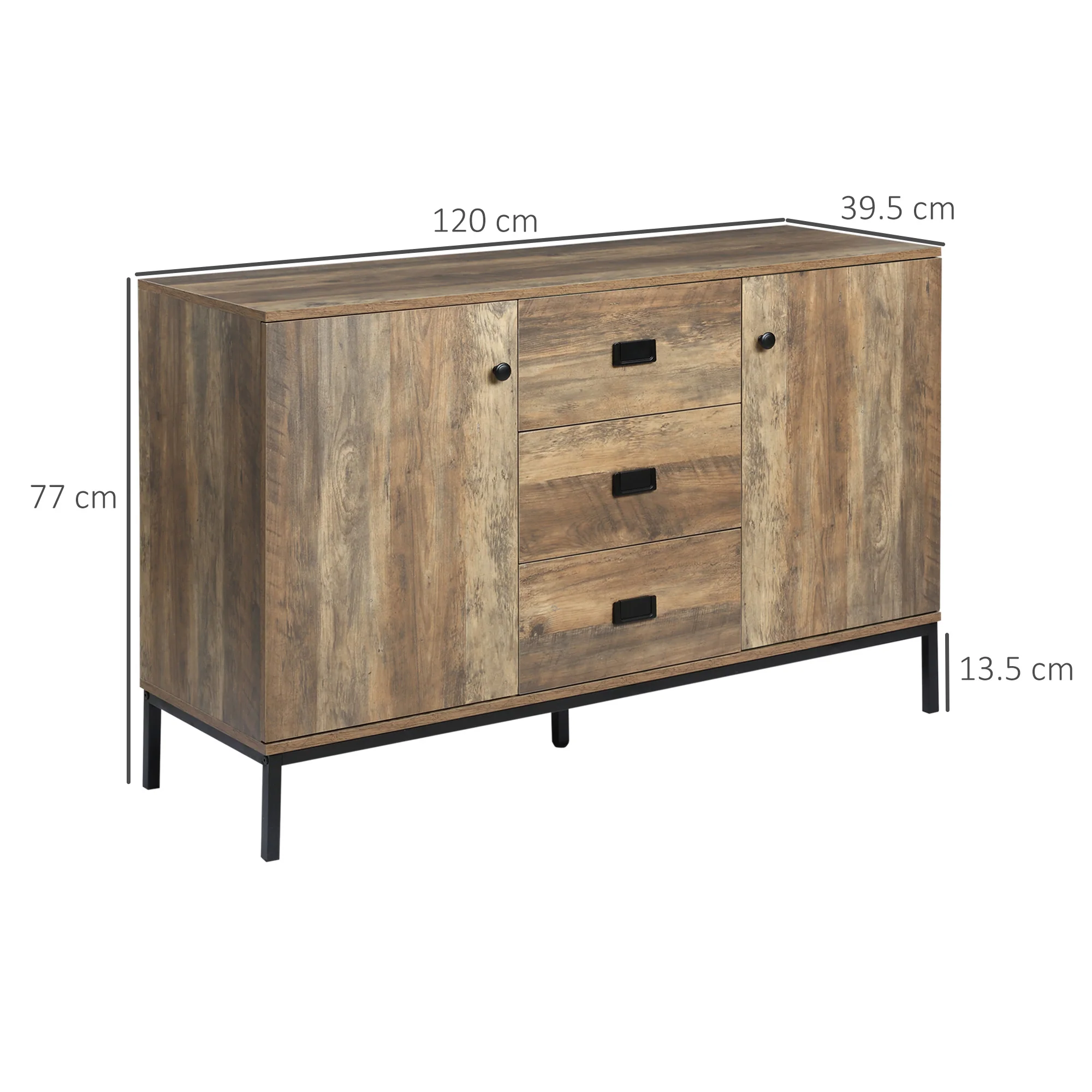 HOMCOM Industrial Sideboard, Storage Cabinet, Accent Cupboard Distressed Brown - Image 5