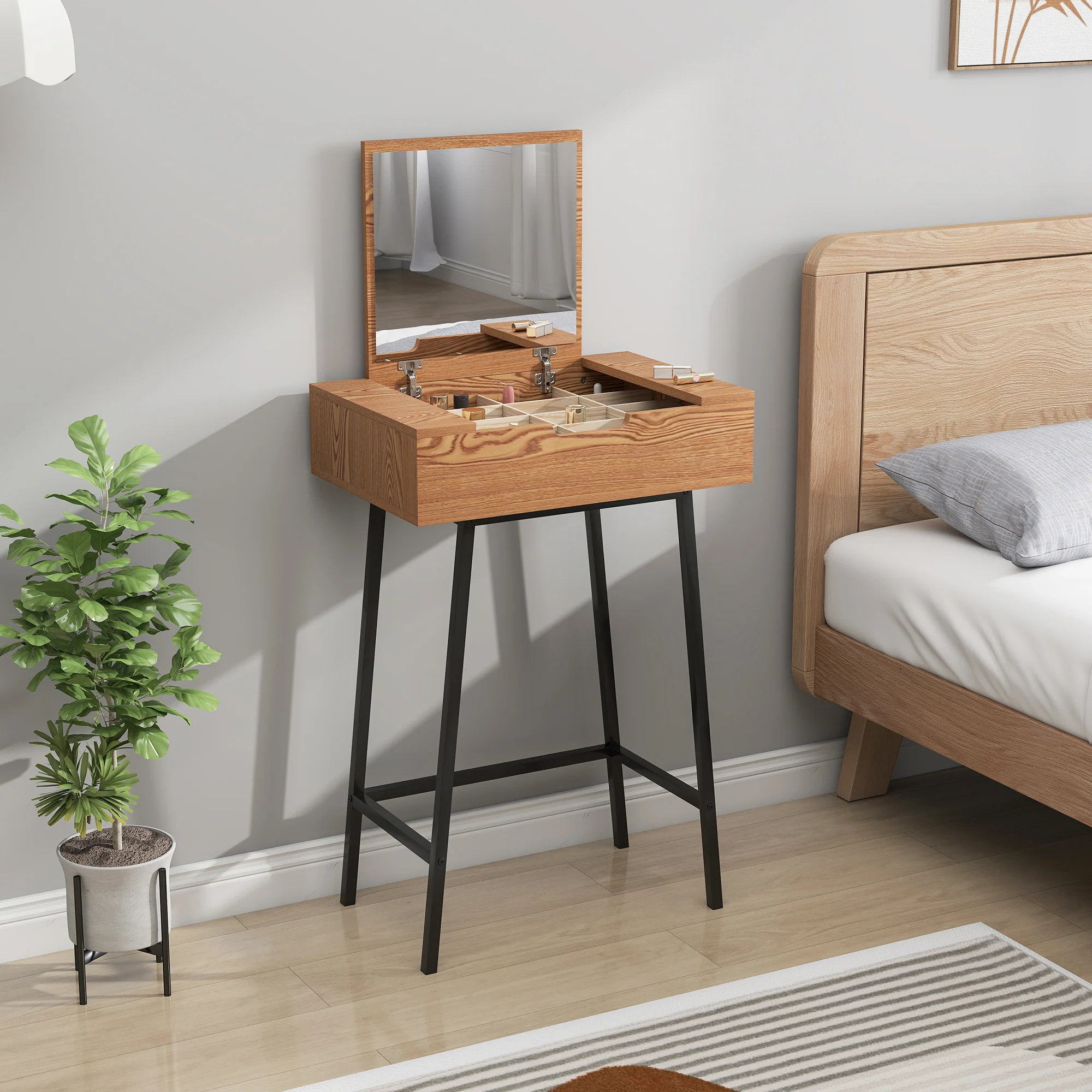 HOMCOM Industrial Vanity Desk with Mirror and Steel Legs Natural Wood Effect - Image 8