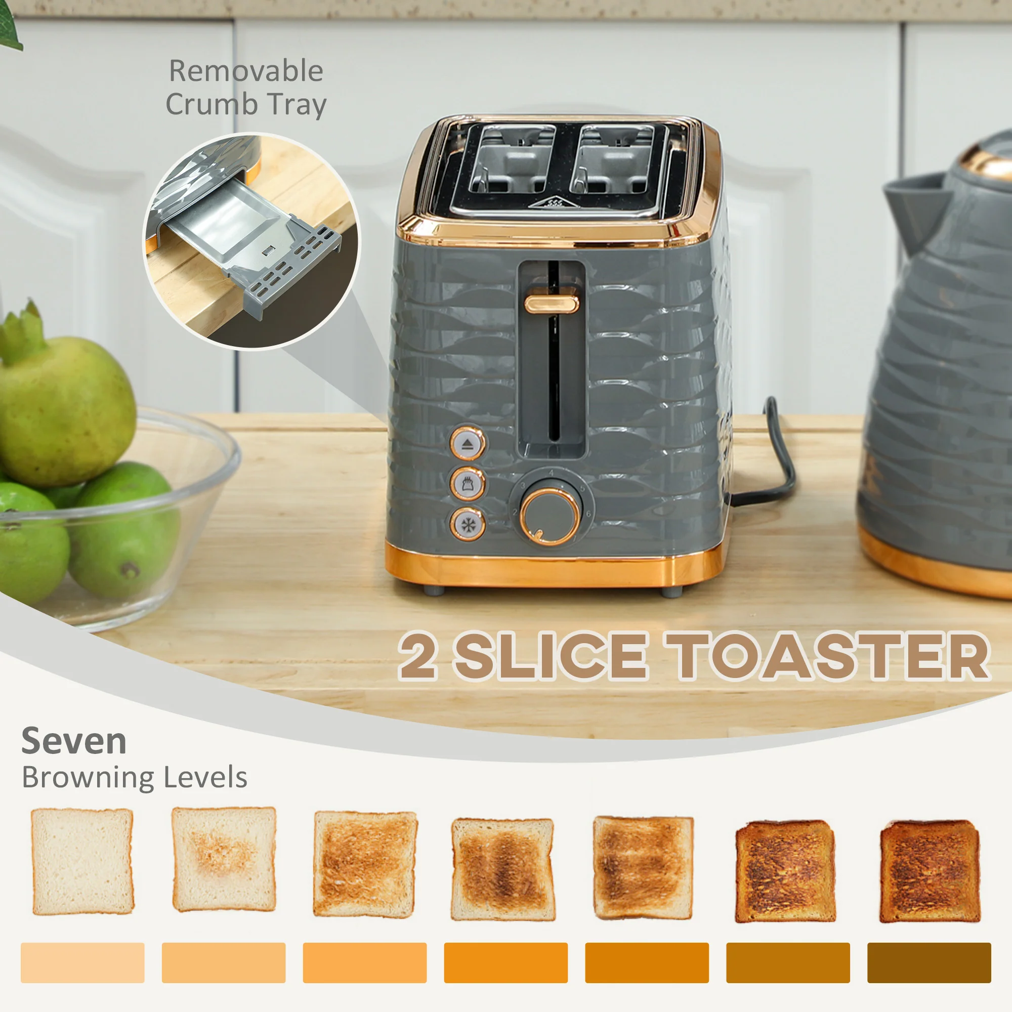 HOMCOM Kettle and Toaster Set 1.7L Rapid Boil Kettle & 2 Slice Toaster - Image 13