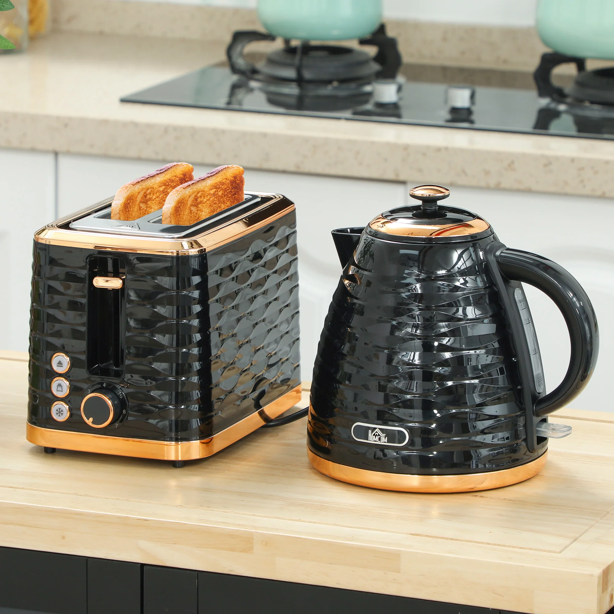 HOMCOM Kettle and Toaster Set 1.7L Rapid Boil Kettle & 2 Slice Toaster - Image 2