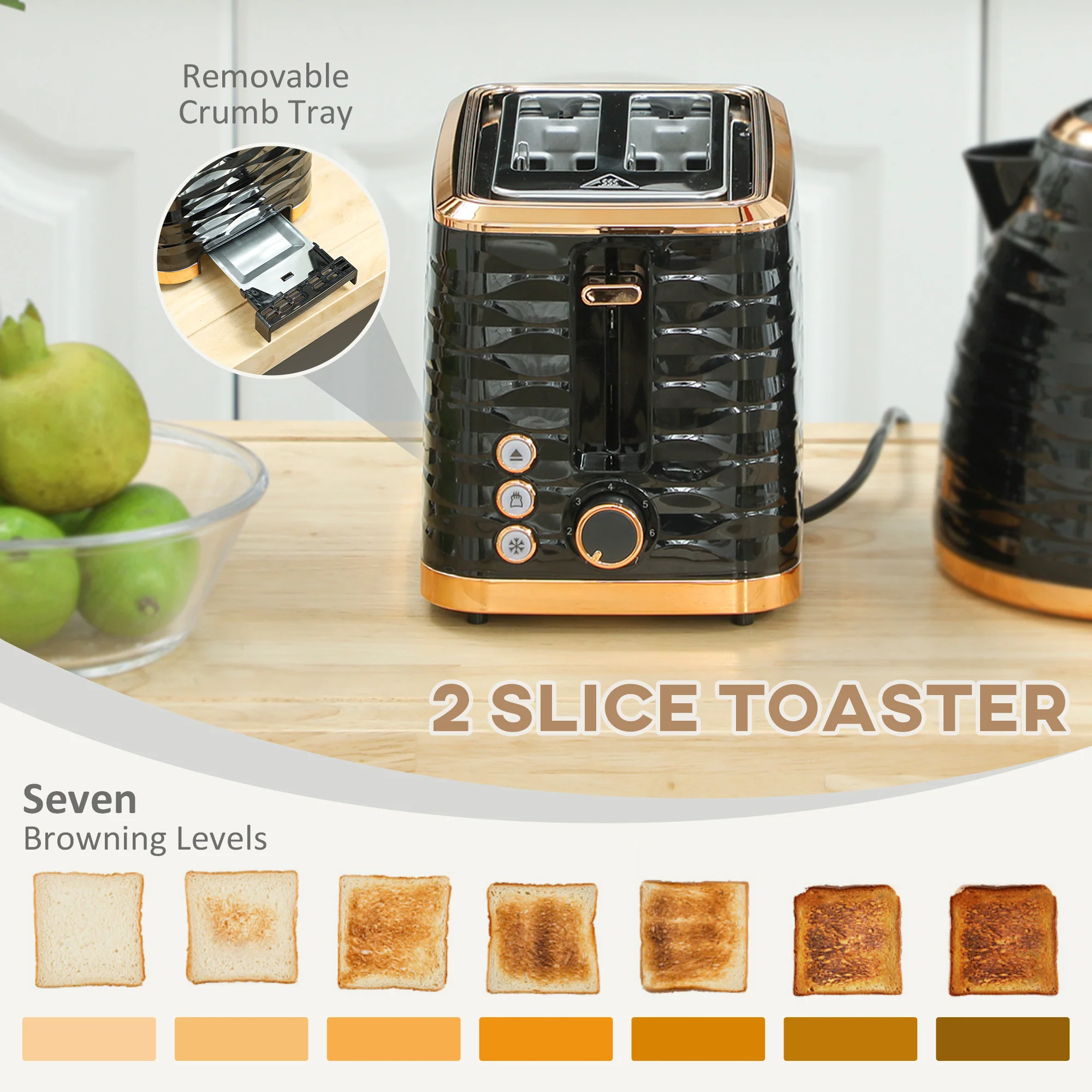 HOMCOM Kettle and Toaster Set 1.7L Rapid Boil Kettle & 2 Slice Toaster - Image 4